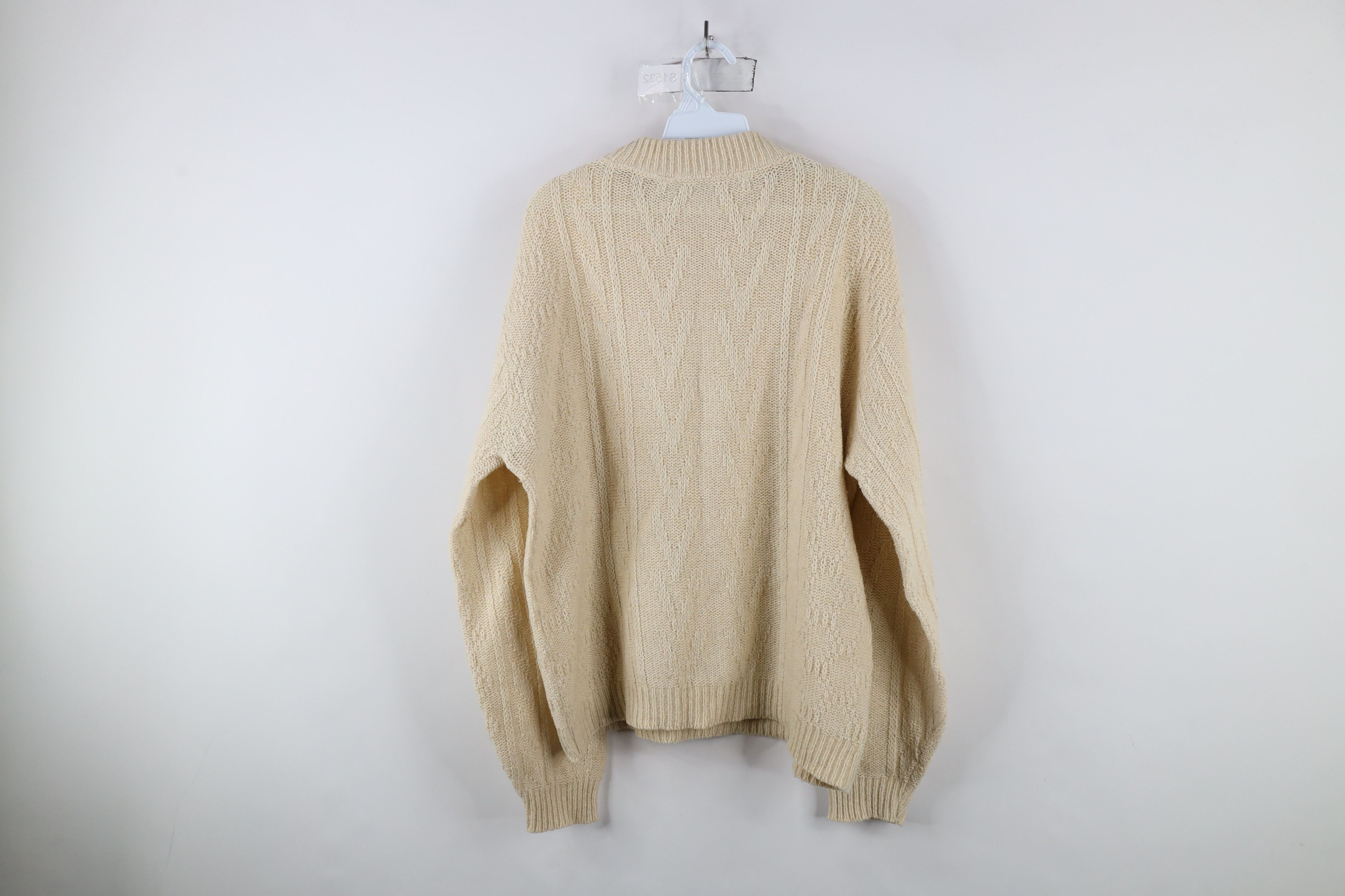 Vintage Vintage 70s Streetwear Crochet Knit Mock Neck Sweater Beige Size US L / EU 52-54 / 3 - 6 Thumbnail