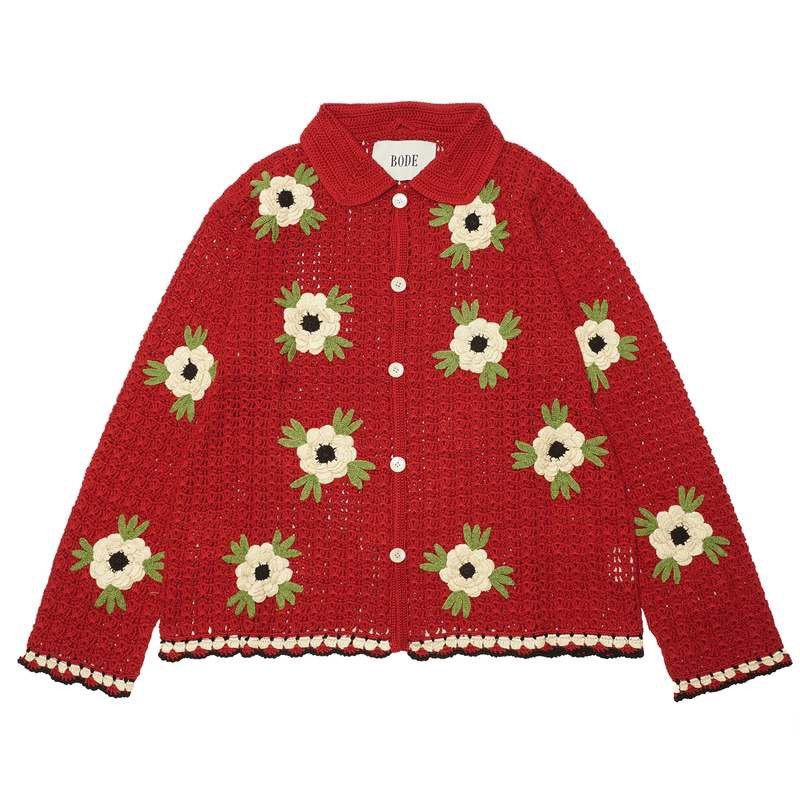 Bode Bode Red Winchester Rose Cardigan Size US M / EU 48-50 / 2 - 1 Thumbnail