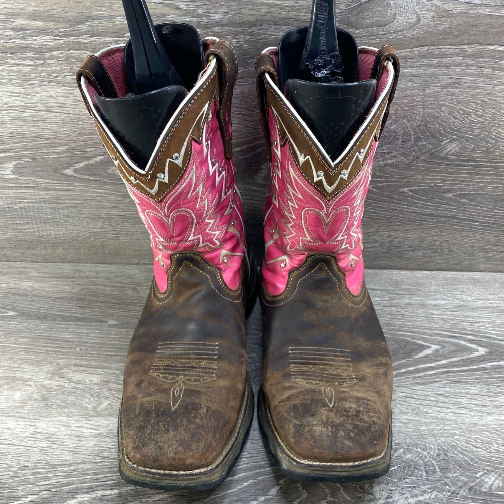 Durango VINTAGE Durango Womens Boots 11 Pink Brown Leather Western Lady Rebel Square Toe Cowboy - Breast Cancer Awareness - Pink Ribbon Womens Shoes Size US 9 / IT 39 - 3 Thumbnail