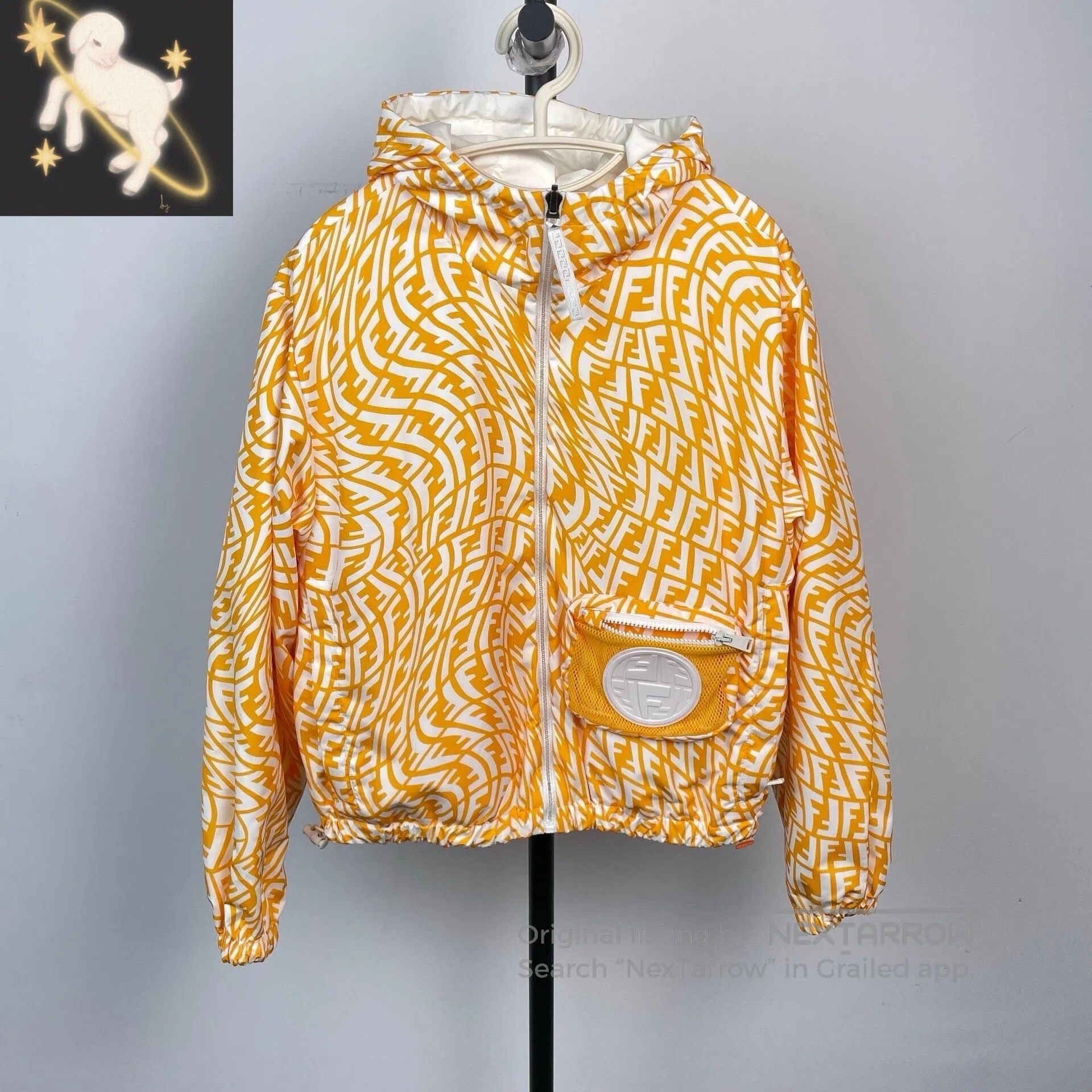Fendi FENDI Yellow and White Logo Full Print Drawstring Long Sle Size US S / EU 44-46 / 1 - 1 Thumbnail