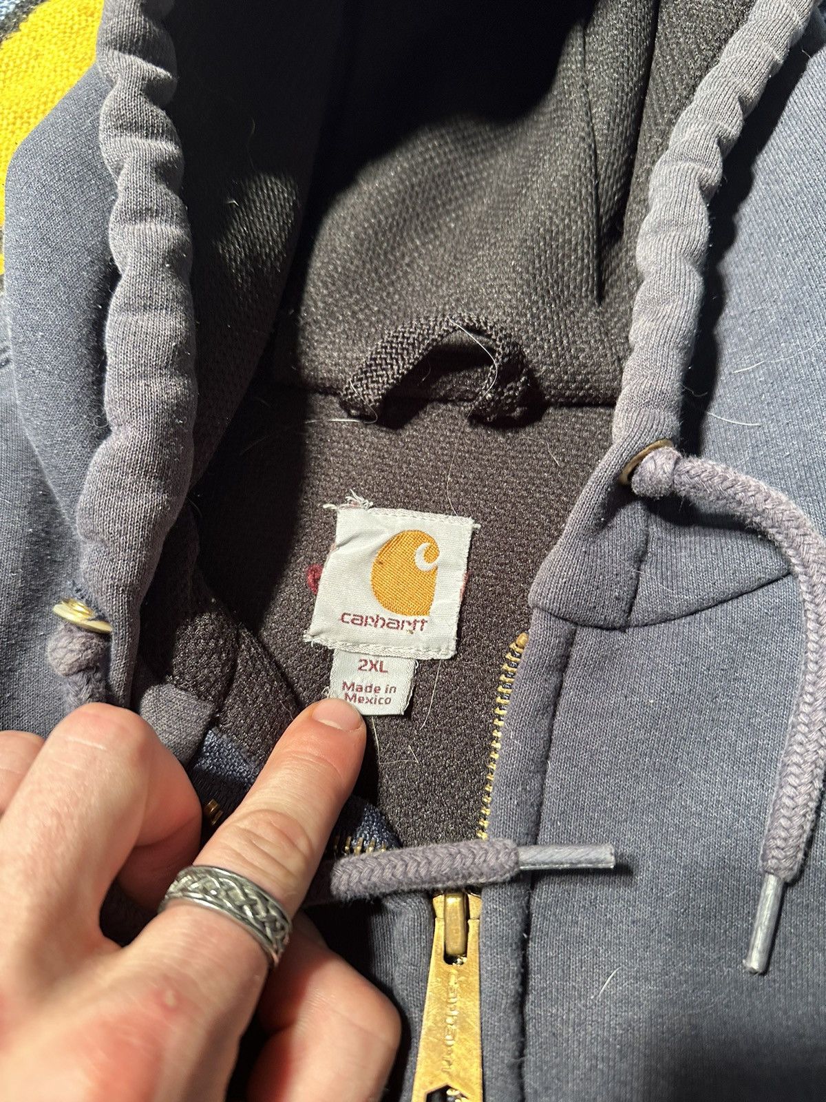 Carhartt × Vintage Vintage Carhartt Thermal Zip Up Hoodie/Sunfaded Black Size US XXL / EU 58 / 5 - 2 Thumbnail