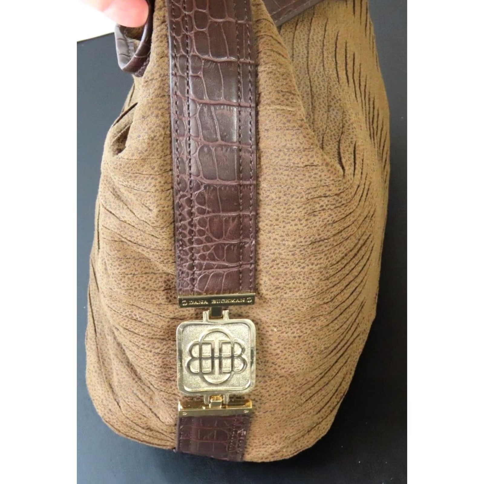 Vintage Dana Buchman Brown Ridged Cloth Handbag Satchel/Top Handle Bag 13"x6"x11" Women Medium Solid PU Magnetic Logo Bag Charm Vintage No Brown Size ONE SIZE - 2 Thumbnail