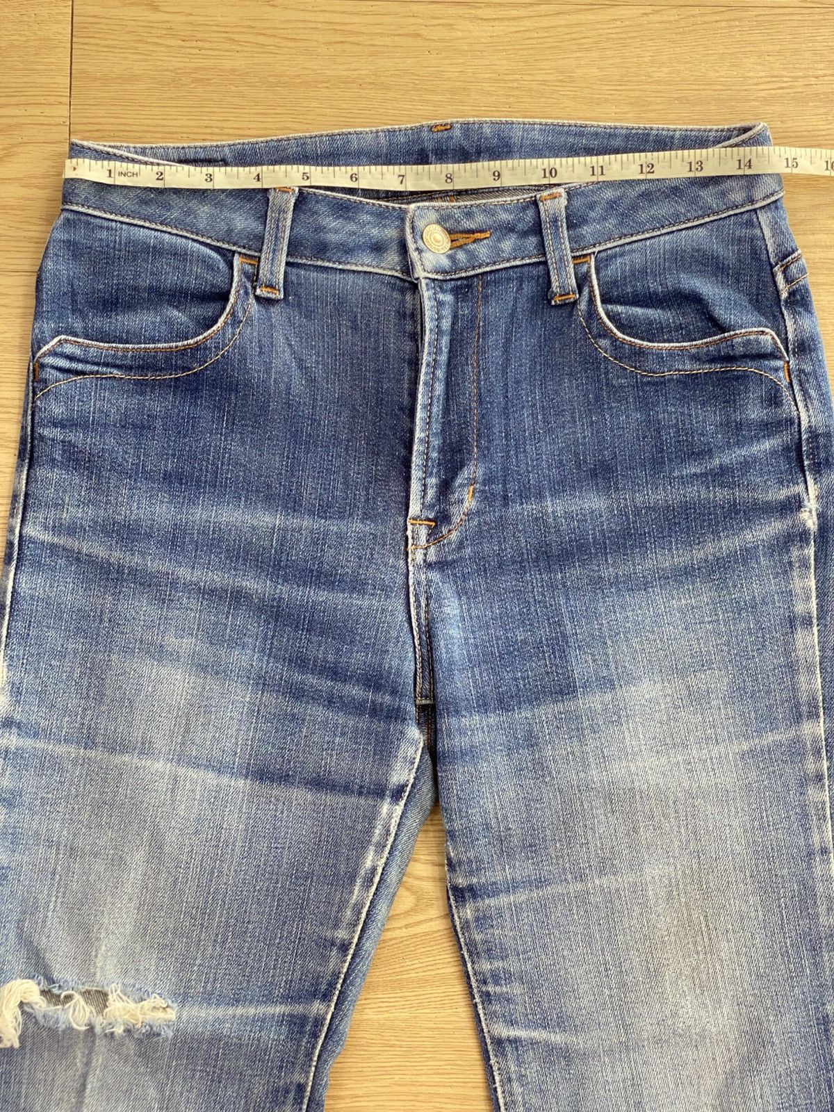 If Six Was Nine Japanese Brand Blue Wash Style Flare Distress Jeans Size US 29 - 7 Thumbnail