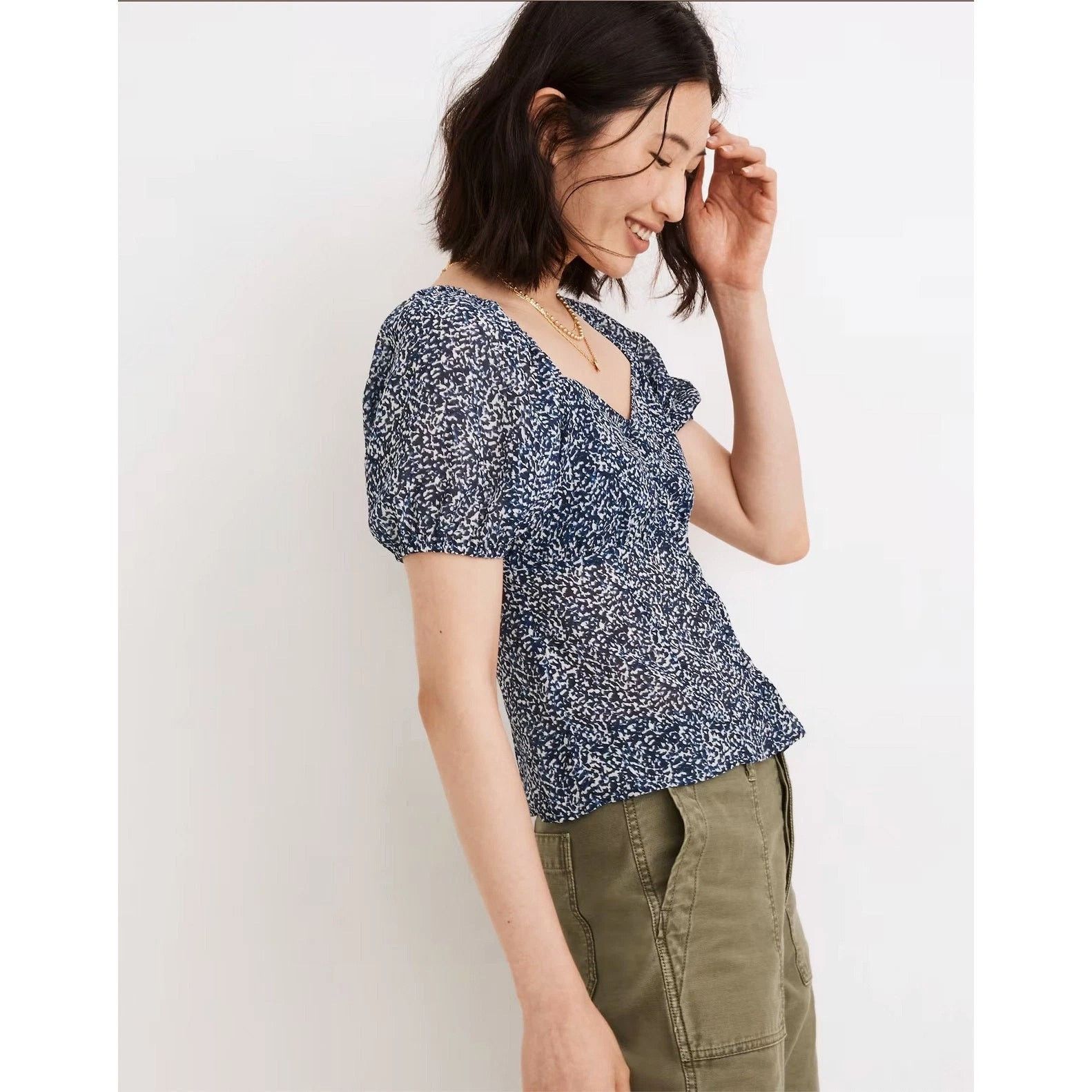 Madewell Madewell Sweetheart Bengali Block Print Puff Sleeve Top SZ 2 Size XS / US 0-2 / IT 36-38 - 3 Thumbnail