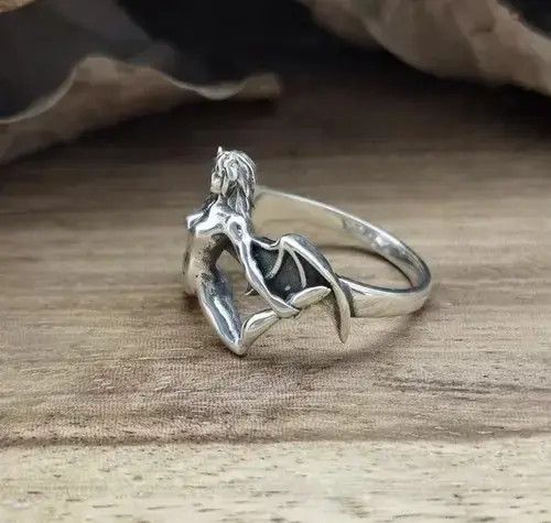 Jewelry × Vintage Demon Girl Ring Satan Devil Goth Punk Rock Jewelry Chrome Size ONE SIZE - 3 Thumbnail