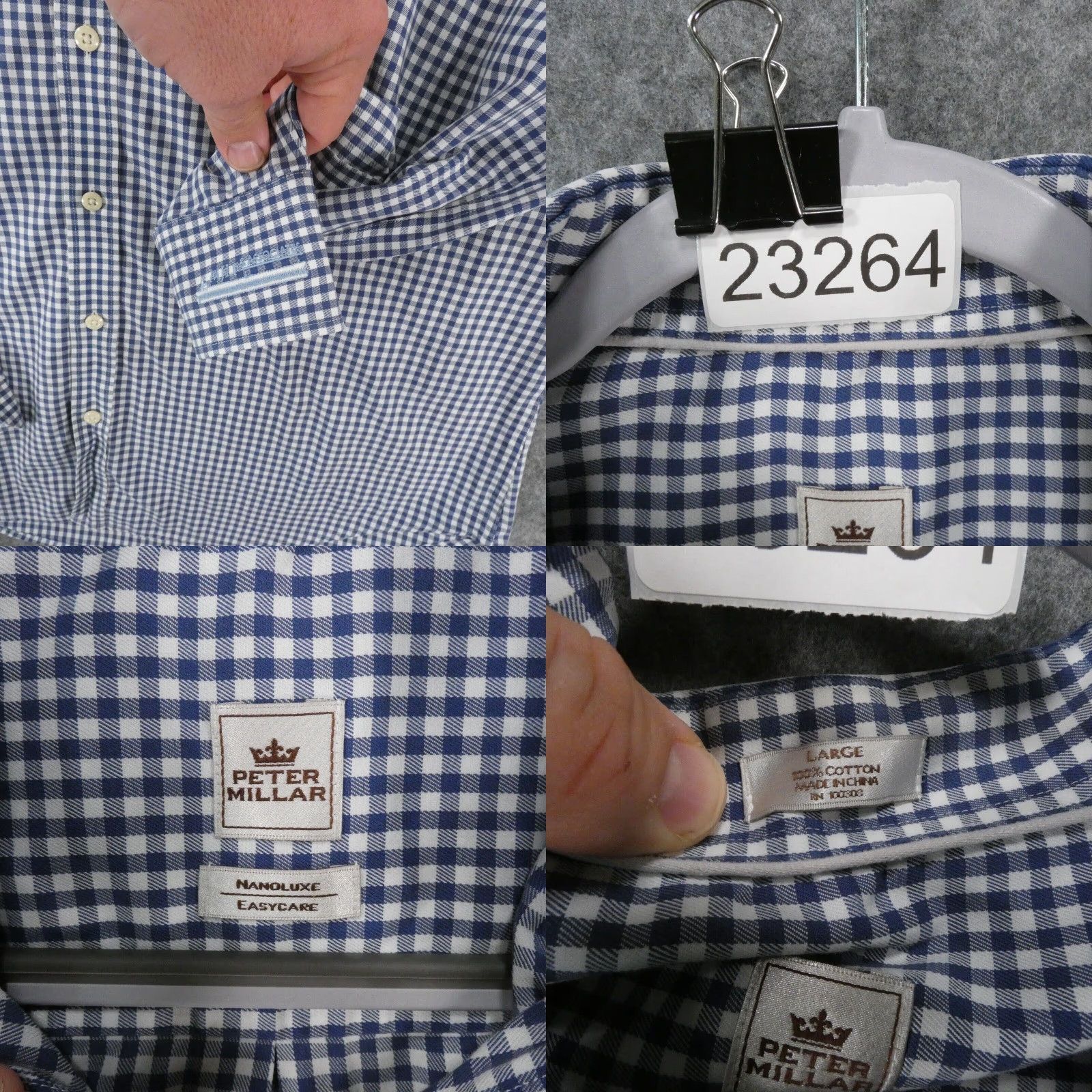 Peter Millar Peter Millar Shirt Mens Large Nanoluxe Long Sleeve Button Up Blue White Gingham Size US L / EU 52-54 / 3 - 8 Thumbnail