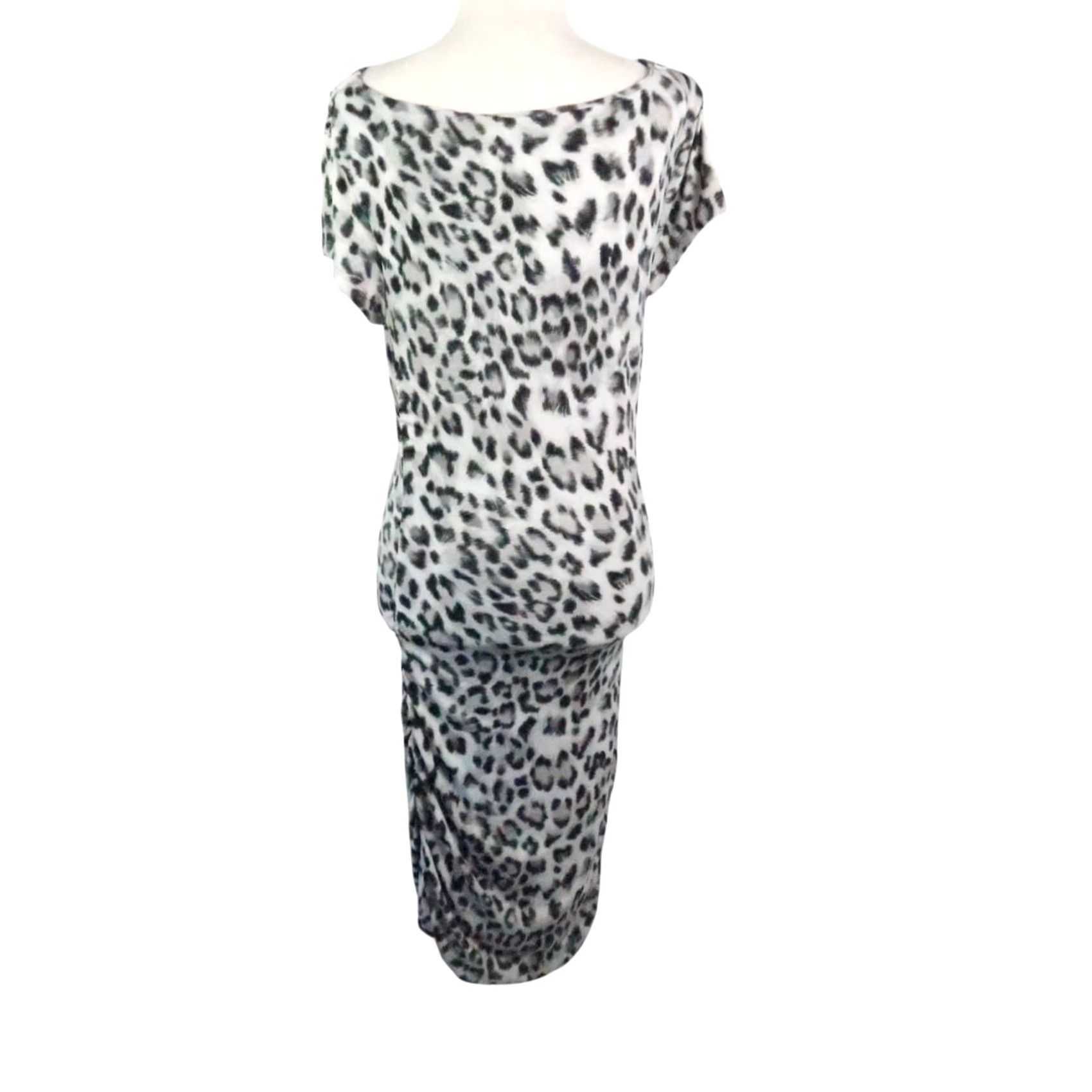 Vintage VINTAGE 90s INC International Concepts Grey Leopard Bodycon Midi Dress M Women Short Sleeve Cowl Neck Pattern Animal Print Party/Cocktail Workwear Size M / US 6-8 / IT 42-44 - 4 Thumbnail