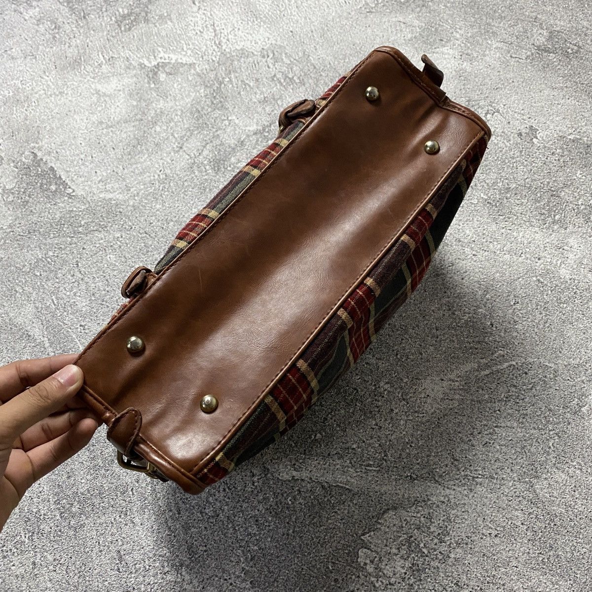 Japanese Brand 2000s Plaid Pattern Leather Trim Handbag Size ONE SIZE - 7 Thumbnail
