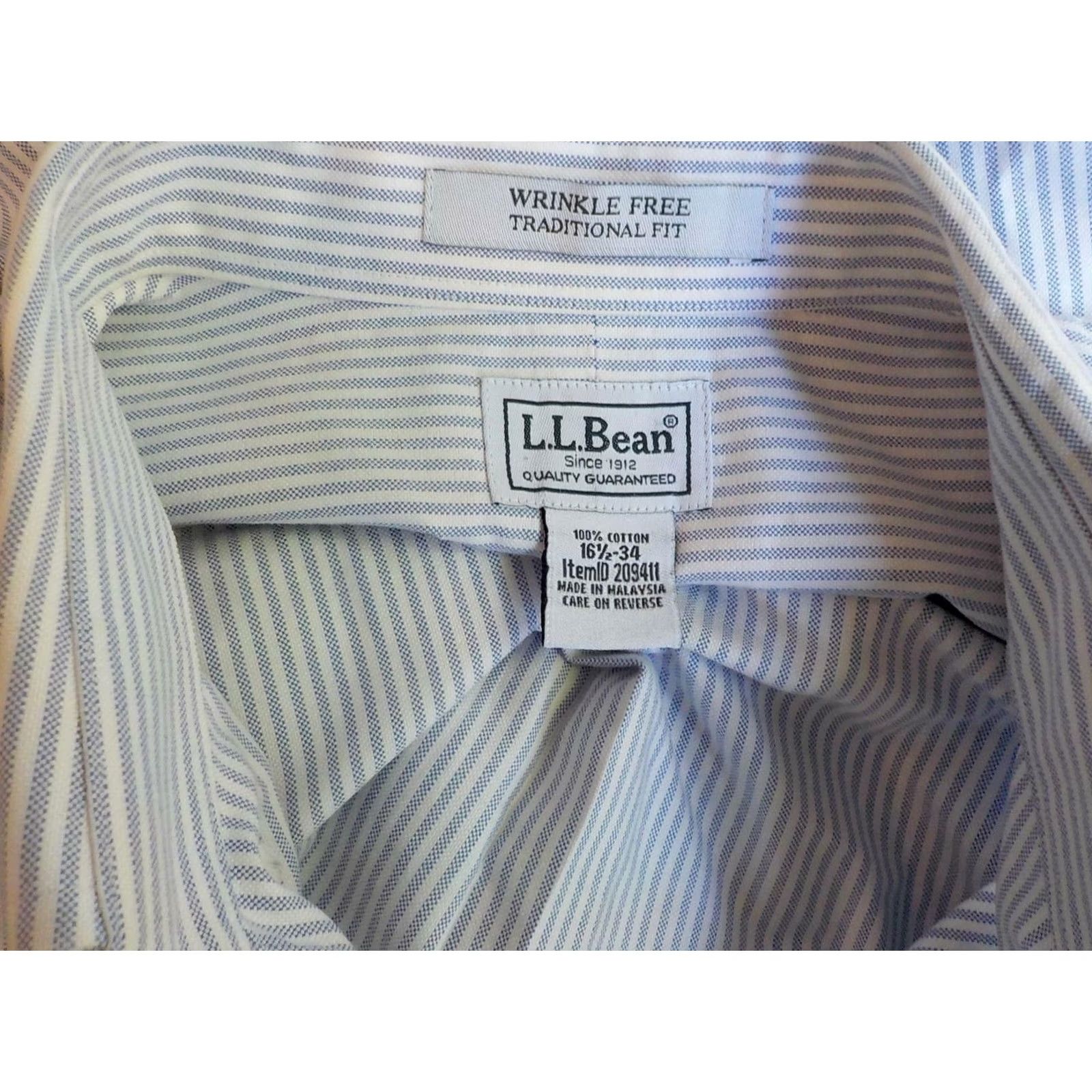 Vintage VINTAGE LL BEAN Striped Button-Down Shirt 16.5 Blue/White Cotton Traditional Fit Long Sleeve Mens Size US XL / EU 56 / 4 - 4 Thumbnail