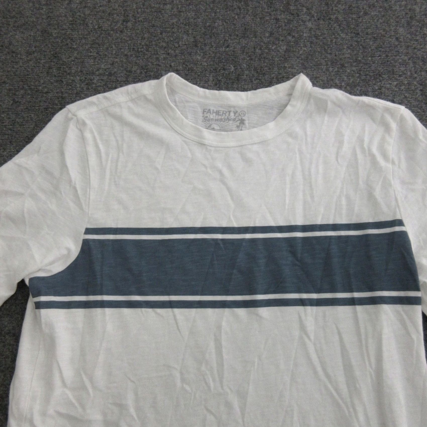 Faherty Faherty Shirt Mens S White Short Sleeve Crewneck Sunwashed Stripe Tee Top Size US S / EU 44-46 / 1 - 2 Thumbnail