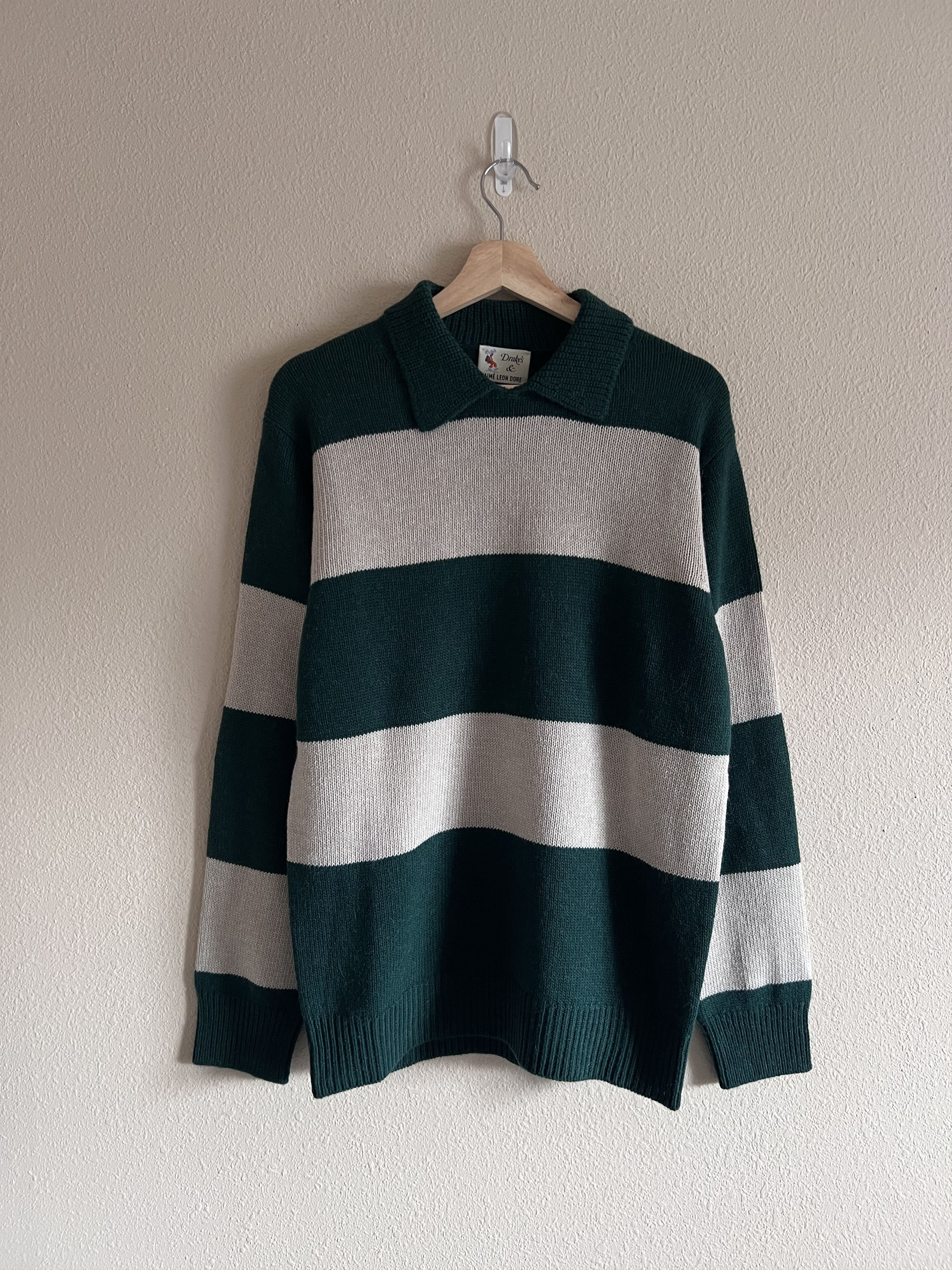 image of Aime Leon Dore Drake's Stripe Integral Collar Sweater Green in Verde, Men's (Size Large)