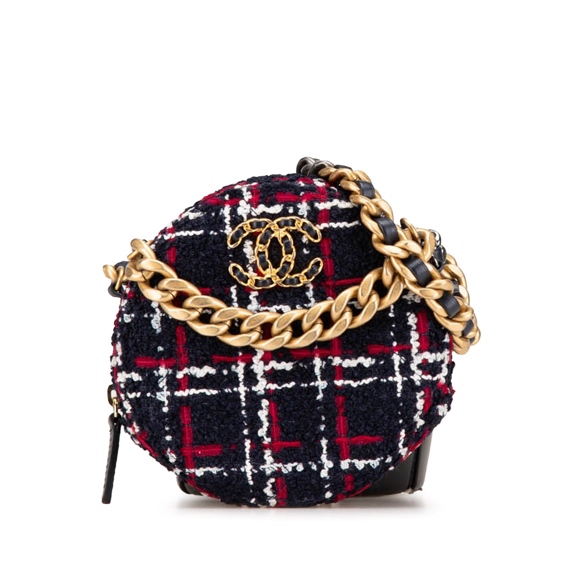 Chanel Tweed 19 Round Clutch with Chain Blue