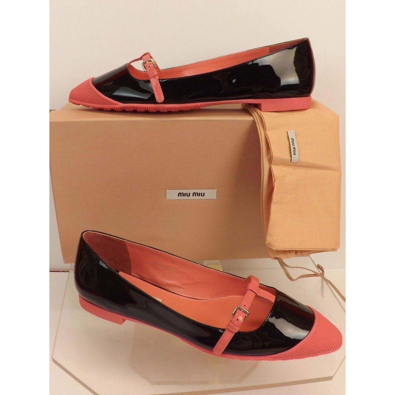 Miu Miu MIU MIU PRADA 5F95 BLACK PATENT LEATHER PINK BUCKLE FLATS 38 Size US 8 / IT 38 - 1 Thumbnail