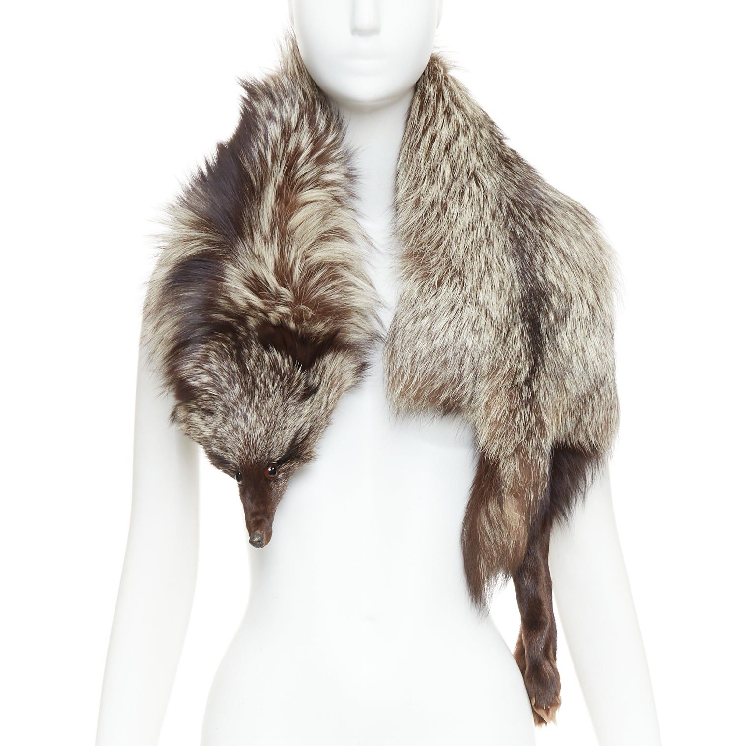Other Brown silver ombre genuine fur animal scarf stole Size ONE SIZE - 1 Thumbnail