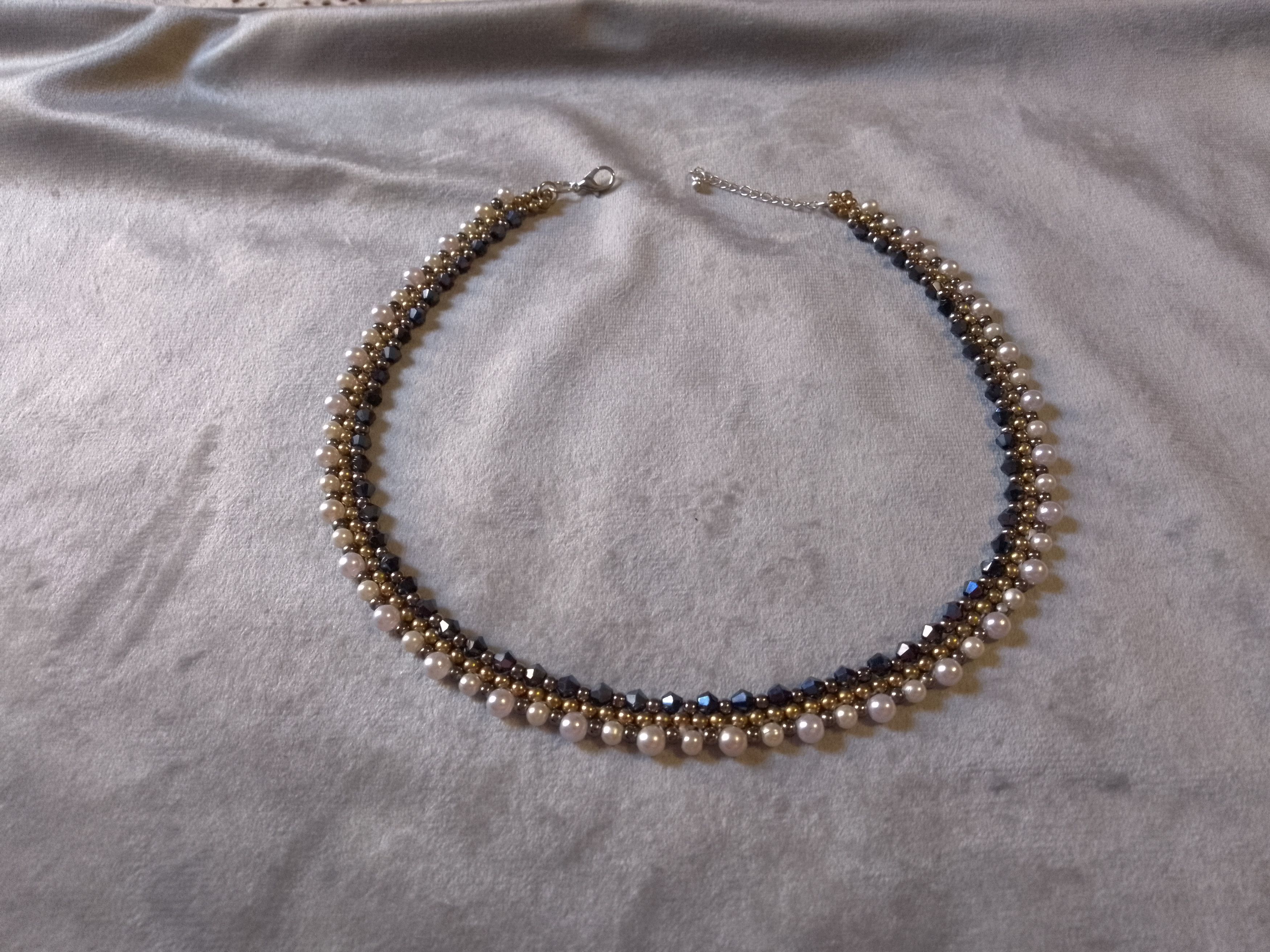 Handmade Necklace. White Pearls dark Blue crystal. Super elegant Size ONE SIZE - 7 Thumbnail