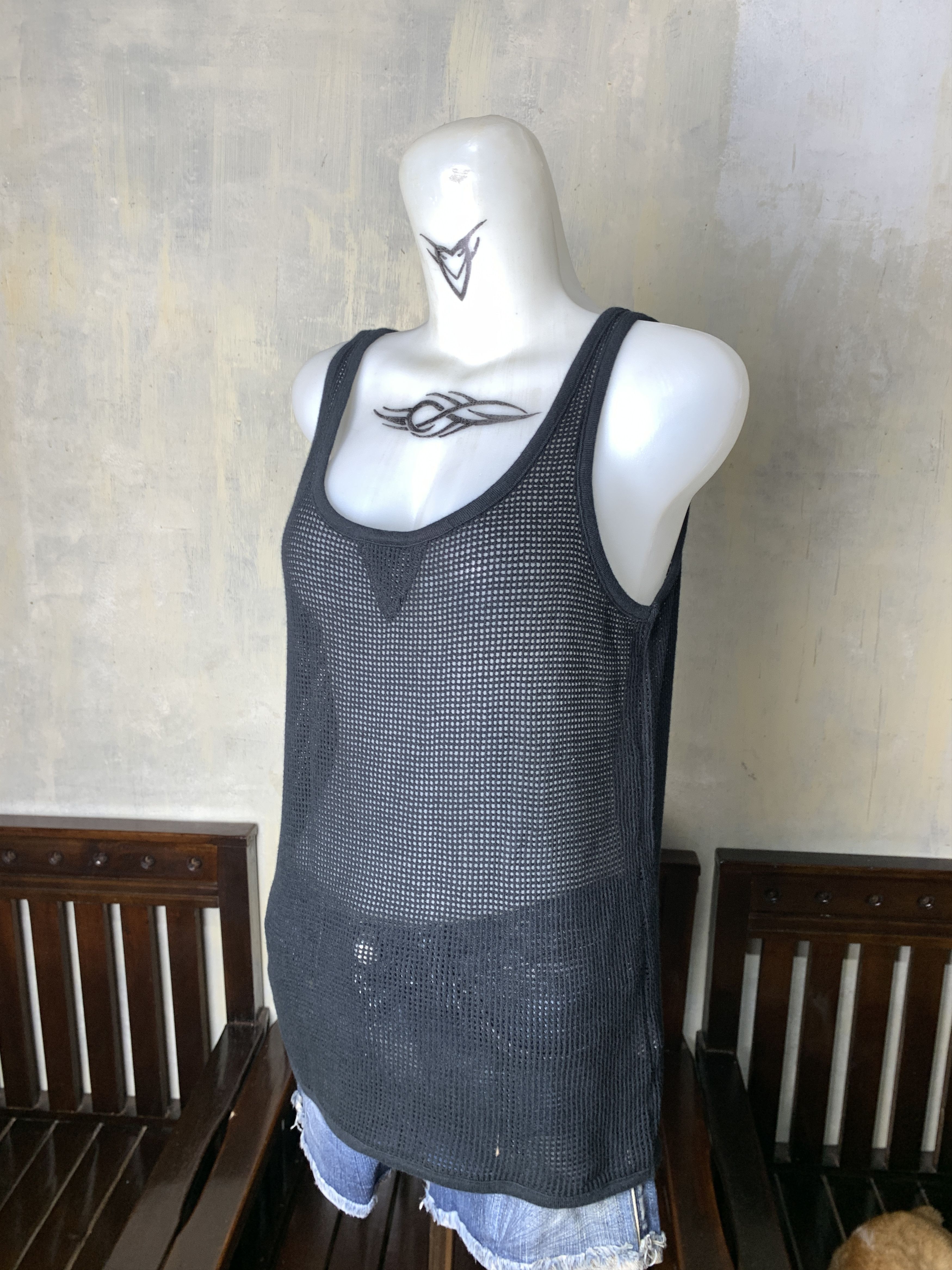 Japanese Brand AS KNOW AS Black Mesh Wire Tanktop (M) Size M / US 6-8 / IT 42-44 - 2 Thumbnail