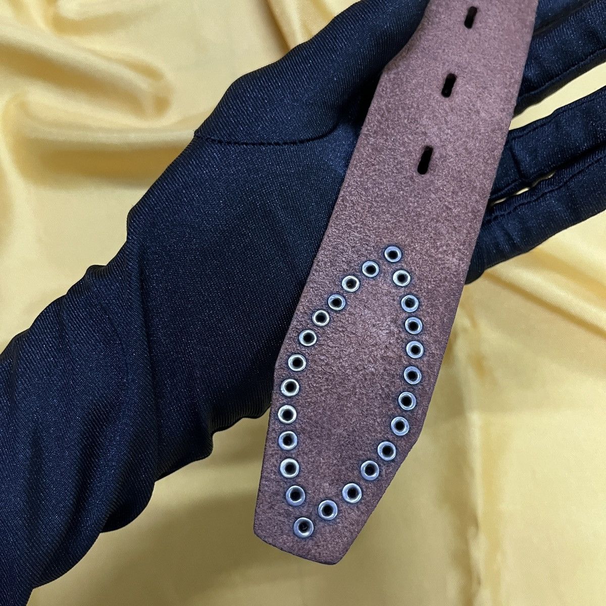 Vintage Rare Leather Studded Belt Gemstone Buckle Size 30 - 7 Thumbnail