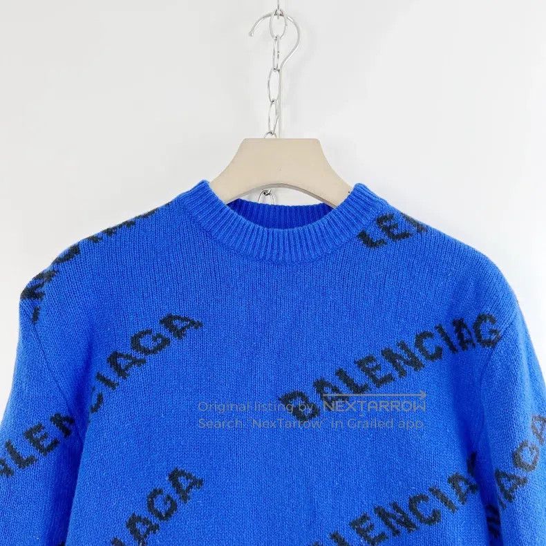 Balenciaga Balenciaga Blue full print letter barrage sweater Size US S / EU 44-46 / 1 - 3 Thumbnail