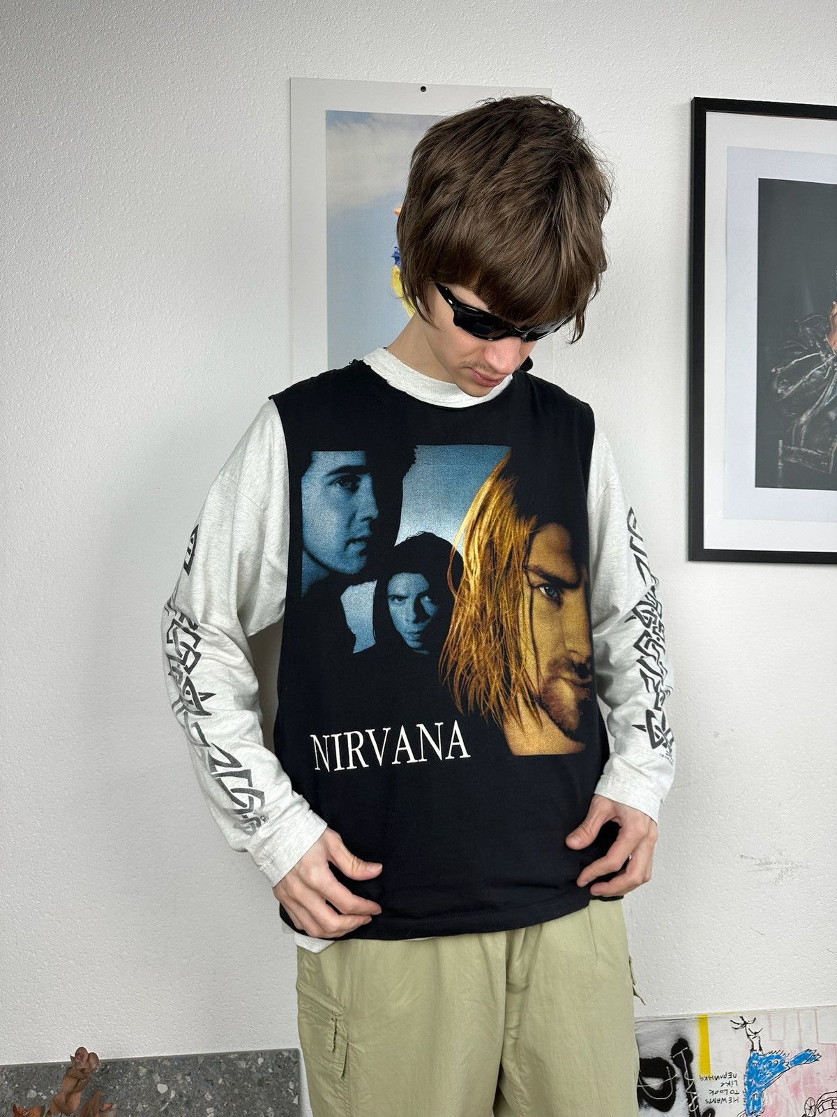 Band Tees × Nirvana × Vintage Vintage Nirvana Kurt Cobain Big Face 90's Band T-shirt Size US L / EU 52-54 / 3 - 6 Thumbnail