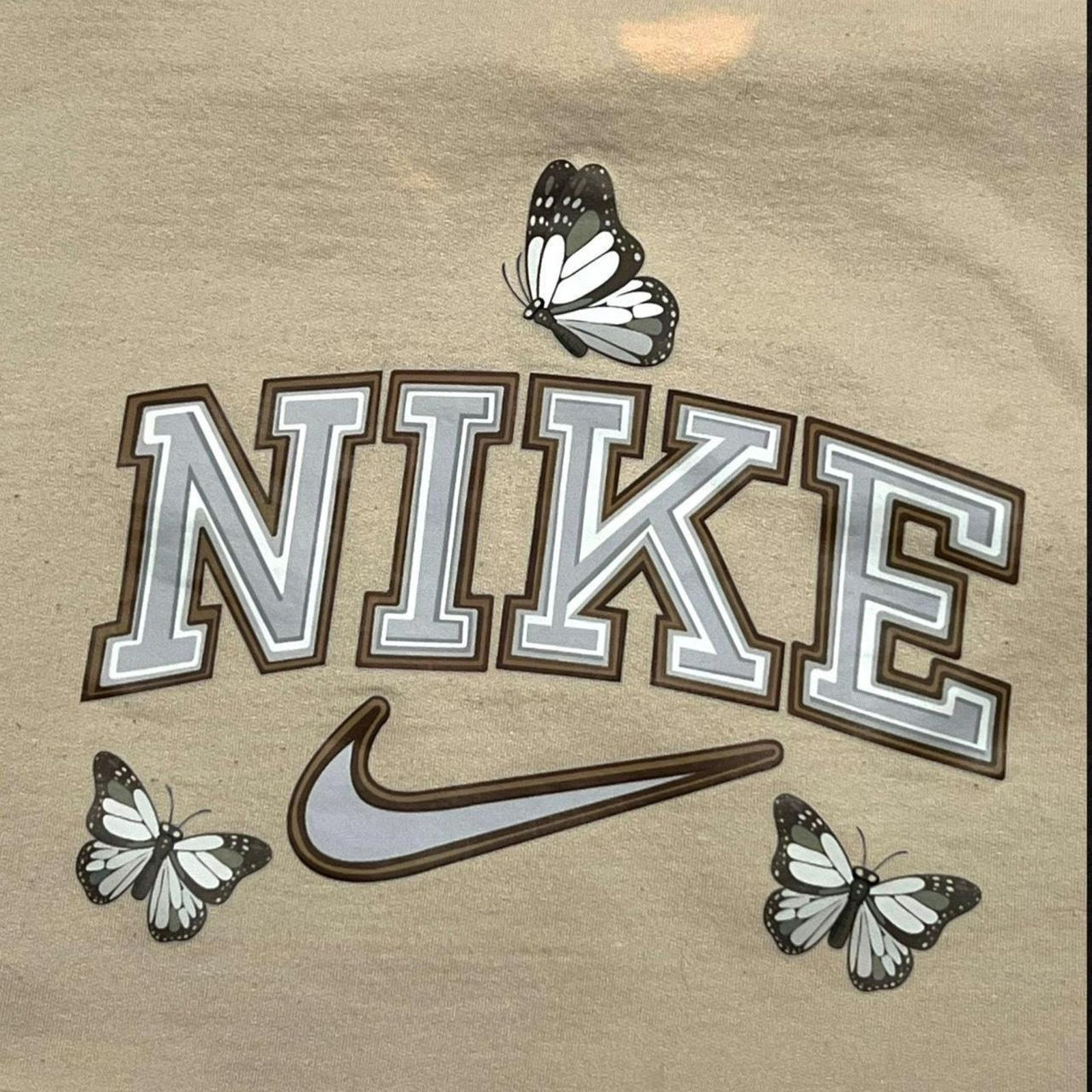 Nike Nike Logo Tan Cropped Crewneck Sweatshirt with Butterflies Size M / US 6-8 / IT 42-44 - 2 Thumbnail