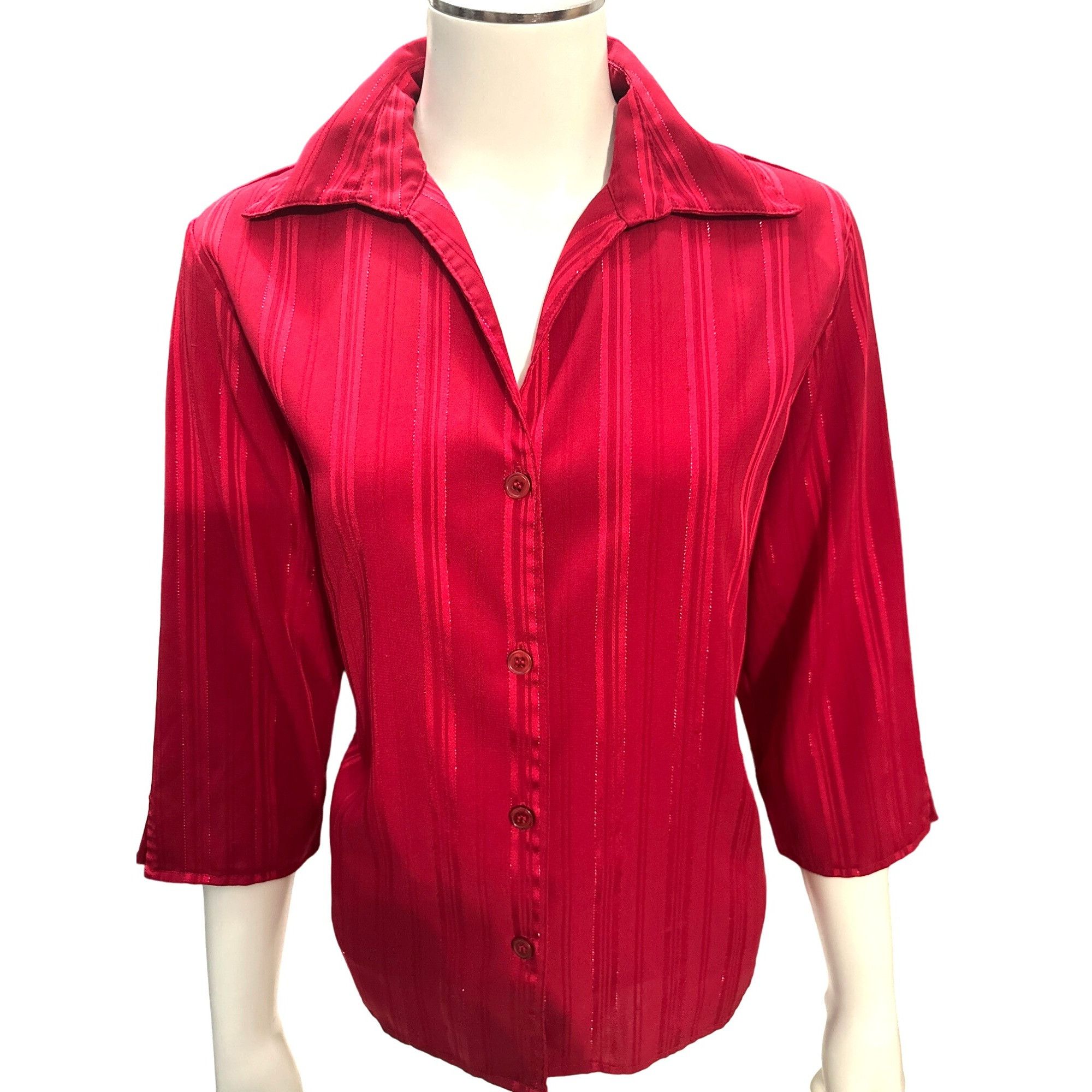 Other 1830 Petite Small Red Stretch Shimmer Blouse Y2K Glam City S Size S / US 4 / IT 40 - 2 Thumbnail