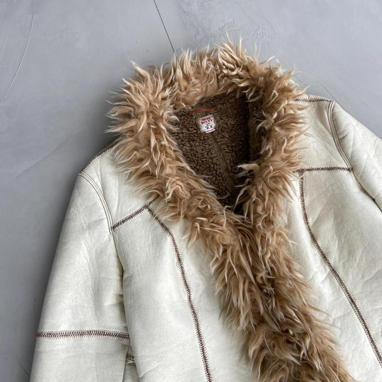 MISS SIXTY ゴールド ファー付きジャケット S Miss Sixty Miss Sixty Faux Fur and Leather Afghan Coat. | Grailed