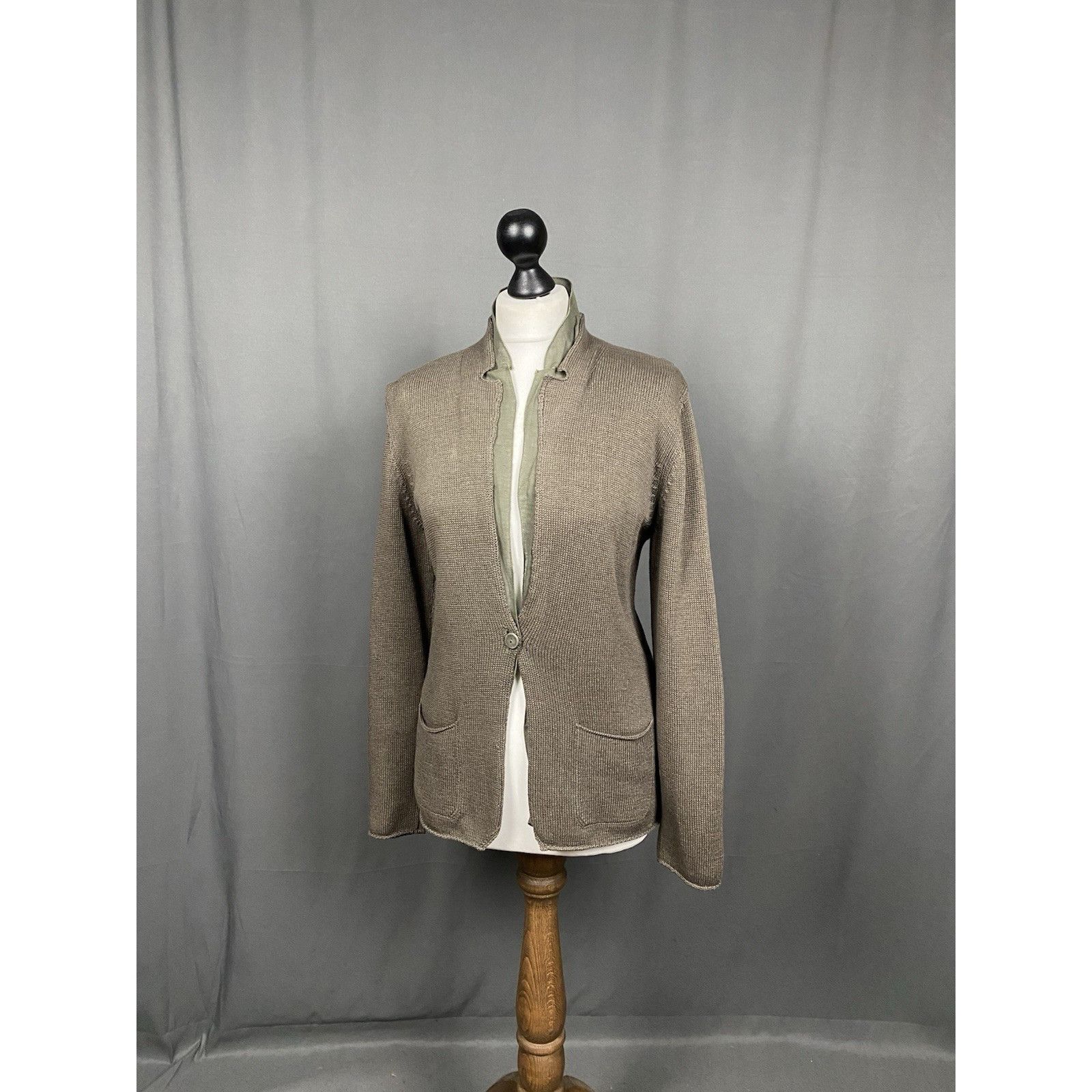 Brunello Cucinelli Brunello Cucinelli Women's Khaki Green Knitted 1-Button Blaz Size L / US 10 / IT 46 - 2 Thumbnail