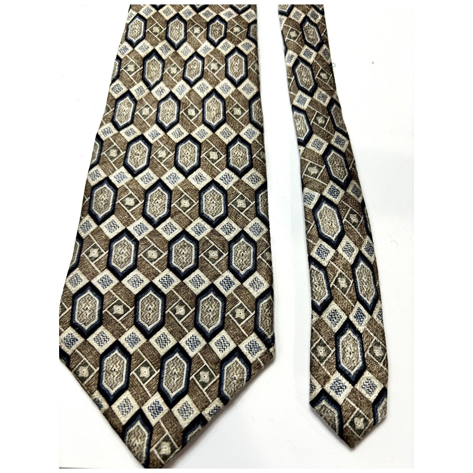 Van Heusen VAN HEUSEN 100% Silk Blue & Beige Abstract Pattern Neck Tie Size ONE SIZE - 2 Thumbnail