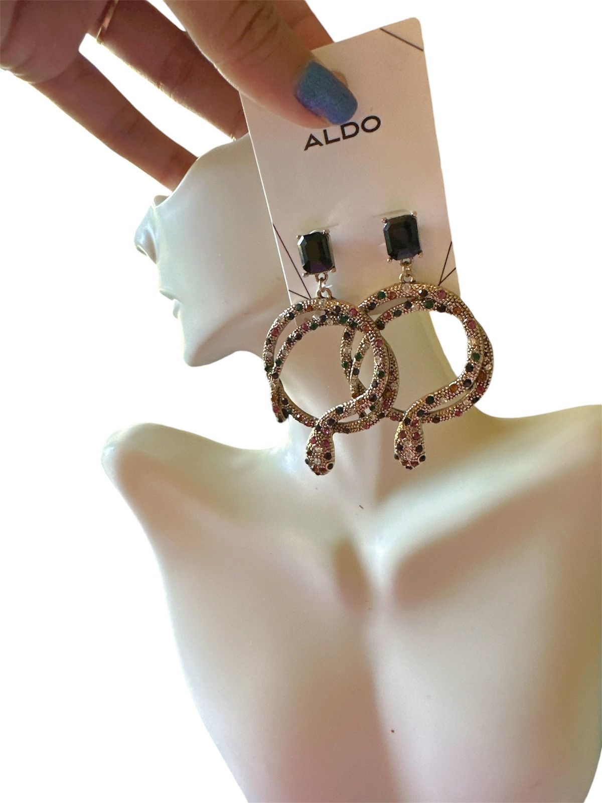 Aldo Aldo earrings gold tone snake multicolor diamonds paved drop Size ONE SIZE - 4 Thumbnail