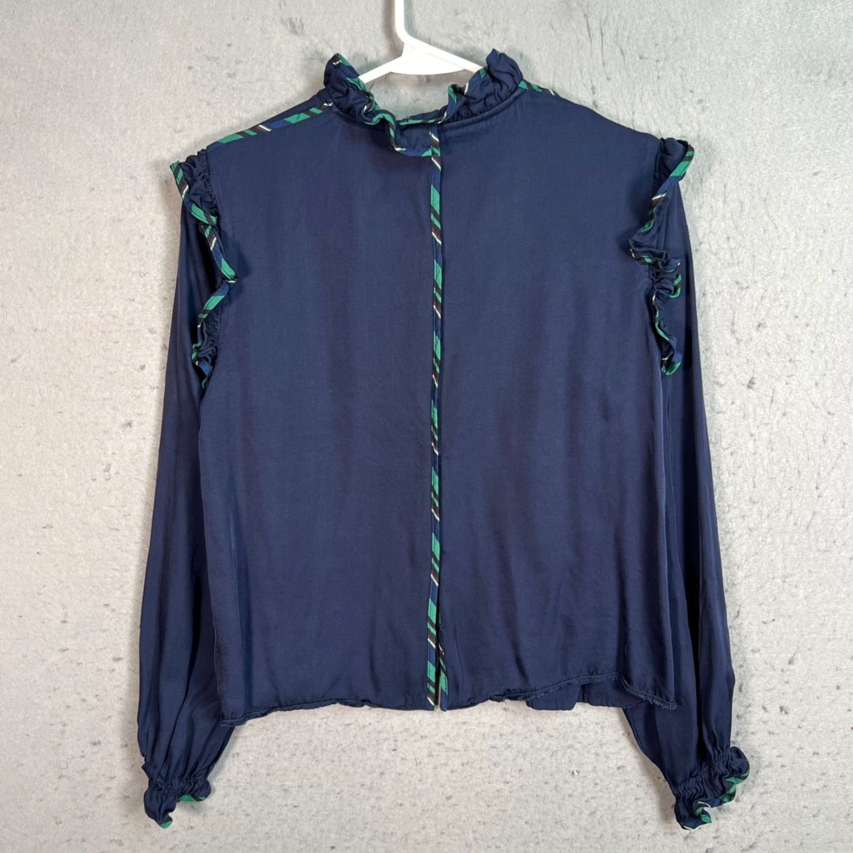 Opening Ceremony Opening Ceremony Blouse Womens Size 2 Navy Long Sleeve Ruffled Size XS / US 0-2 / IT 36-38 - 2 Thumbnail