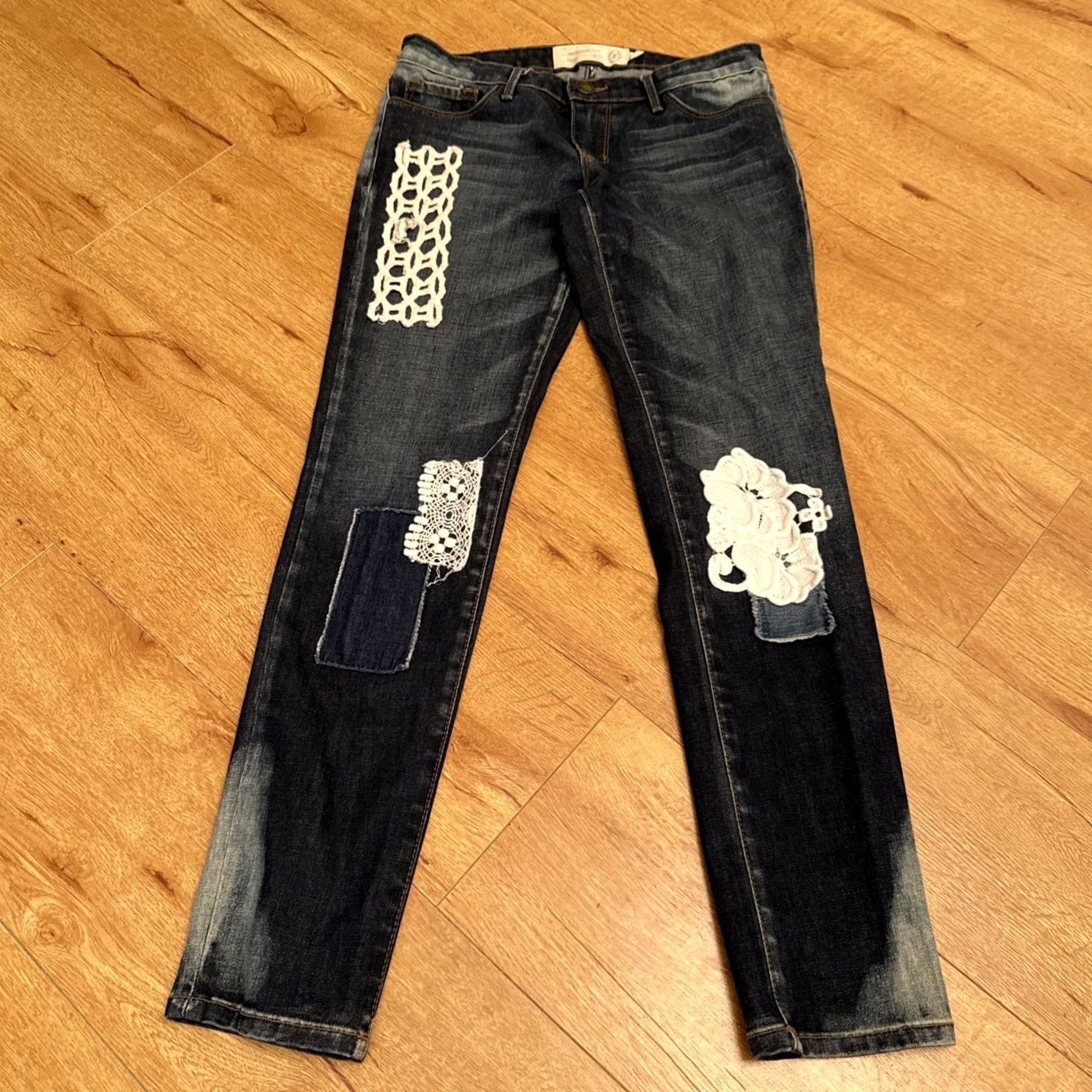 Free People Free People Jeans Skinny Womens 25 Denim Embroidered Patch Bohemian Leather Not applicable Size 27" / US 4 / IT 40 - 2 Thumbnail