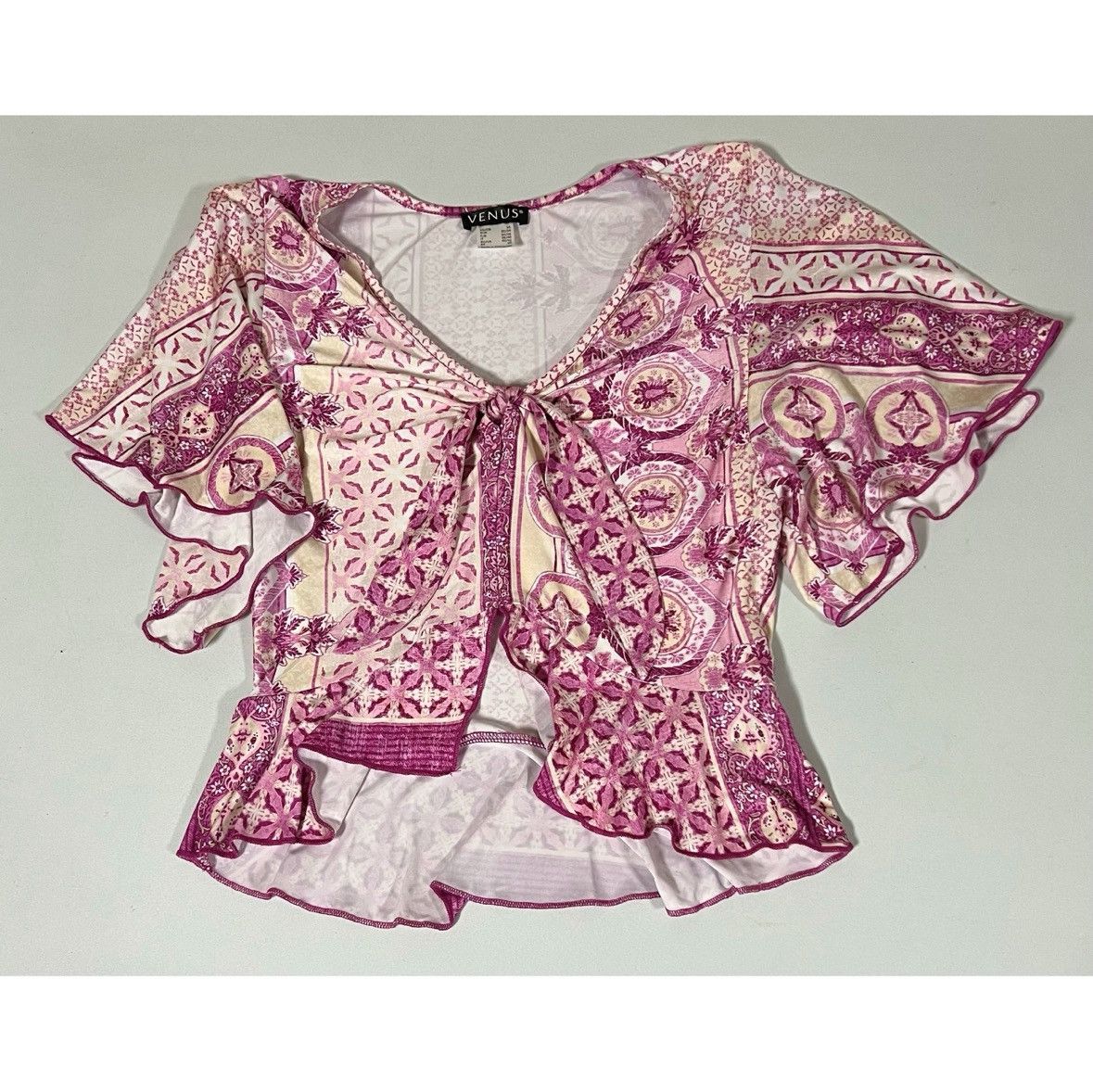 Venus Venus Pink Paisley Floral Flounce Sleeve Shirt Blouse XS 🎀✨ Size XS / US 0-2 / IT 36-38 - 1 Thumbnail