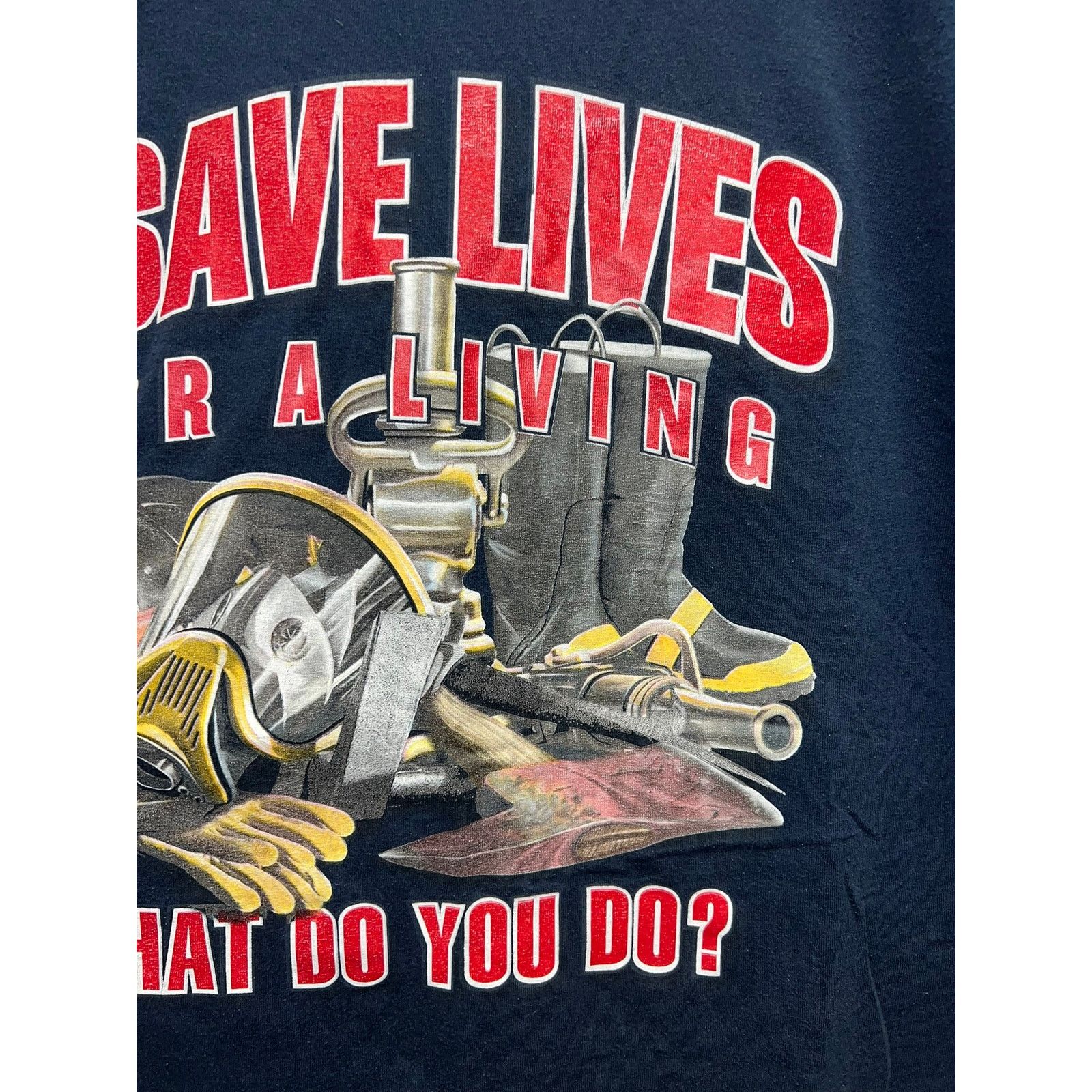 Gildan Vintage Firefighter Shirt I Save Lives For A Living Blue Tee Size US XXL / EU 58 / 5 - 7 Thumbnail