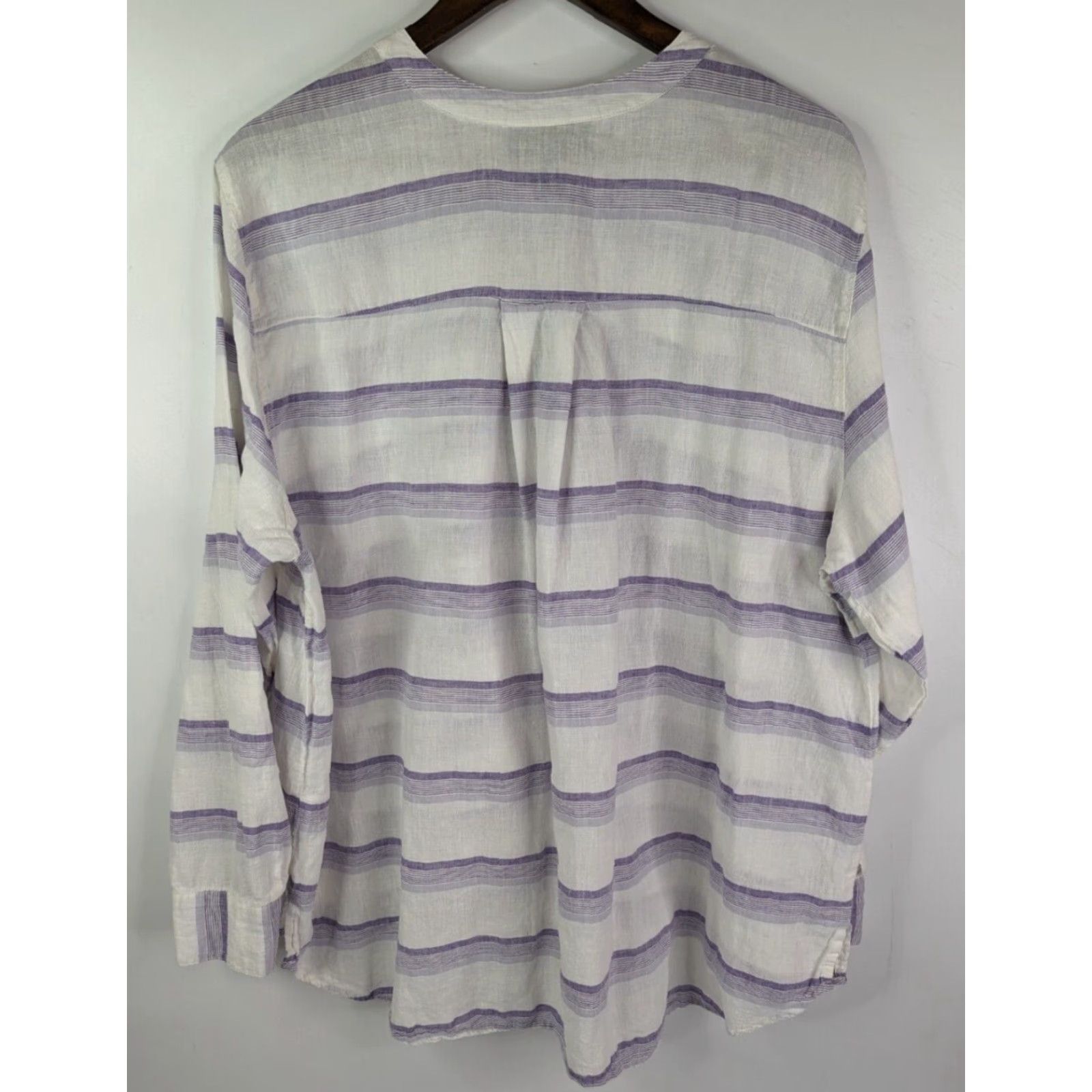 Vintage Lane Bryant Shirt Womens 22/24 Plus Linen Tunic Purple White Stripe Pleated Bohemian Casual Tunic Blouse Size 3XL / US 20-22 - 4 Thumbnail