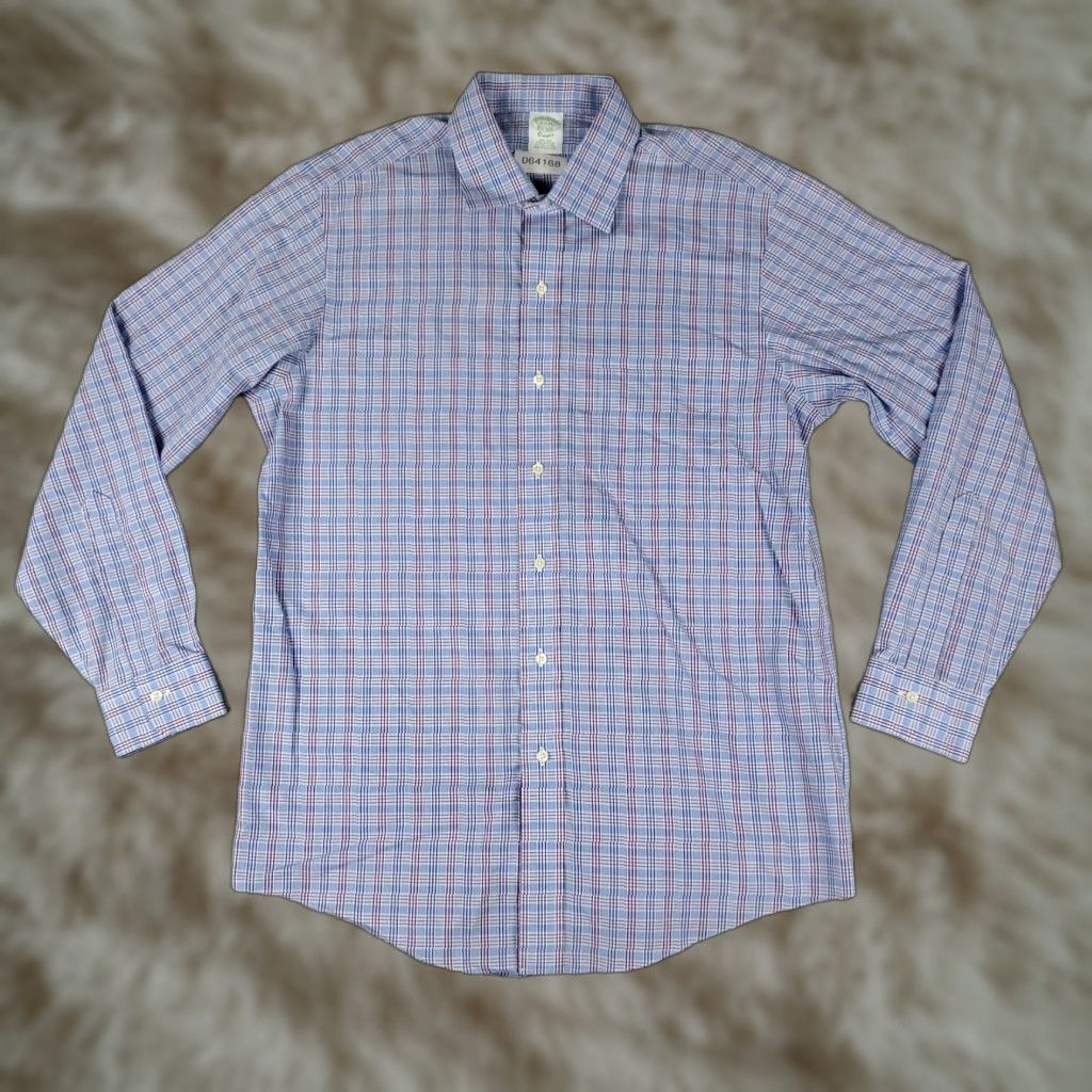 Brooks Brothers BROOKS BROTHERS Shirt Men's 16.5 Blue Plaid Regent Dress Button Up Long Sleeve Non-Iron Classic Casual Workwear Mens Size 42R - 1 Thumbnail