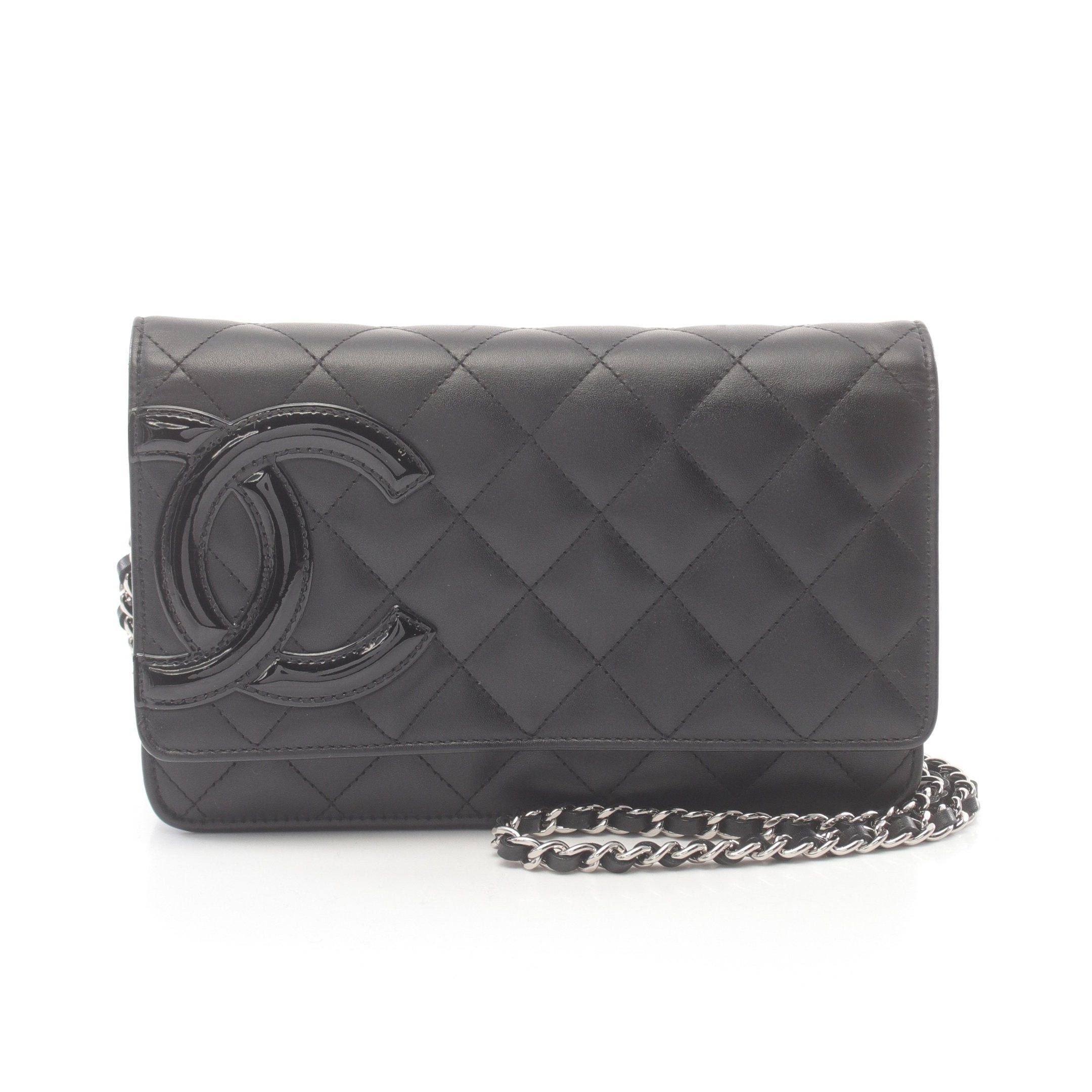 Chanel Chanel Cambon Line Chain Wallet Leather Patent Black Silver Hardware Size ONE SIZE - 1 Thumbnail