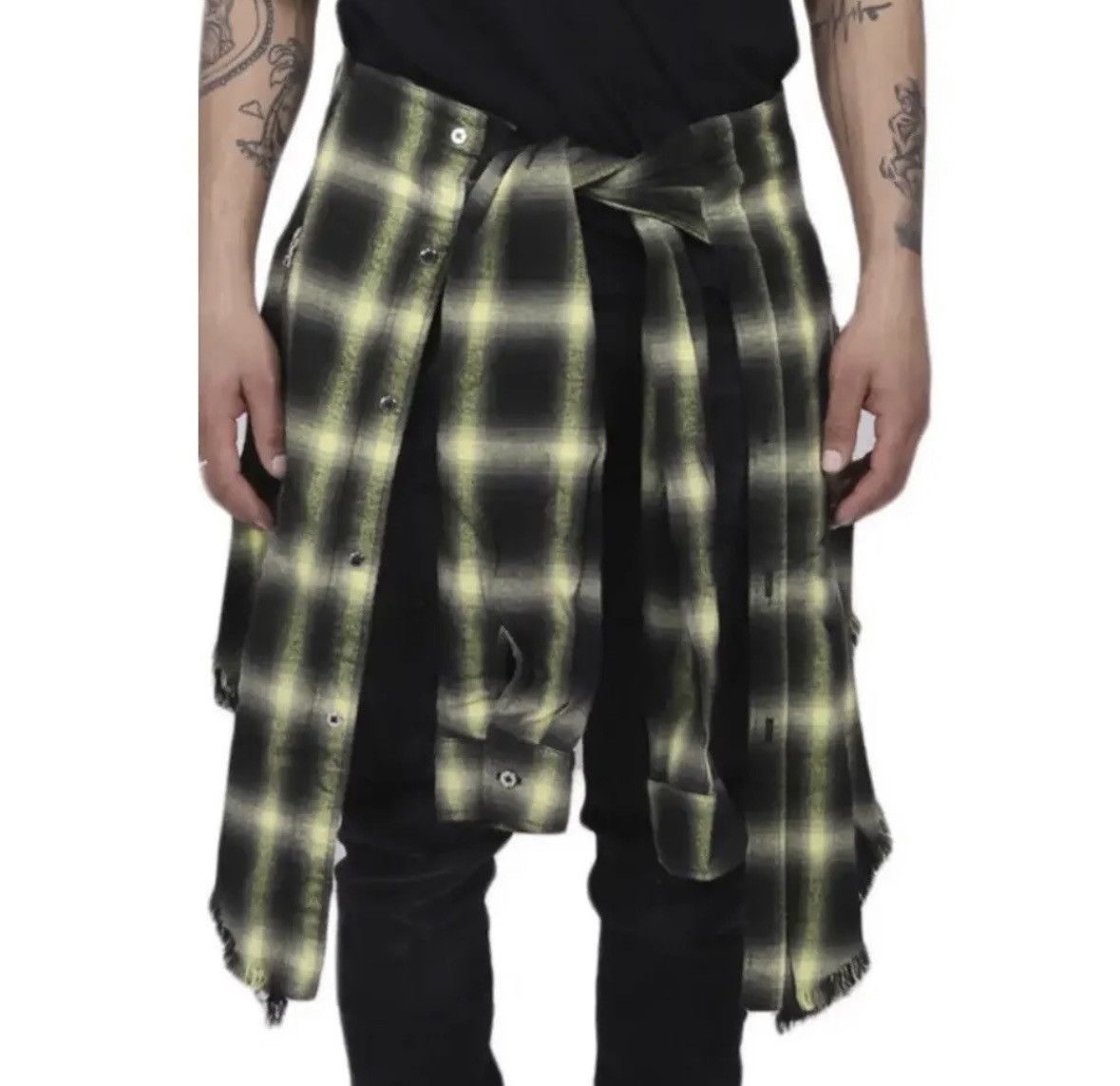 SS19 Amiri raw hem flannel waist wrap shirt