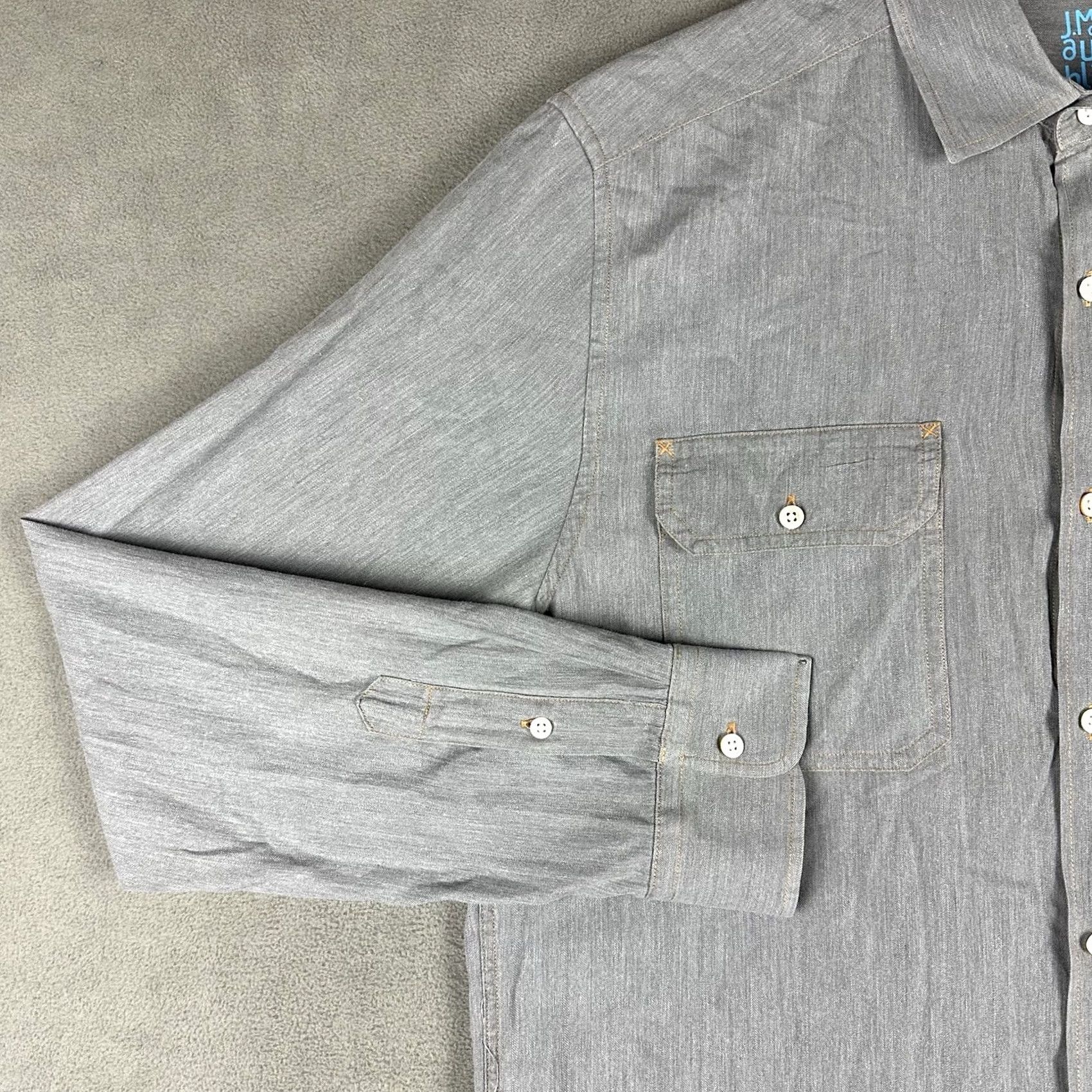 J.McLaughlin J McLaughlin Shirt Mens M Gray Chambray Denim Long Sleeve Button Up EUC Size US M / EU 48-50 / 2 - 7 Thumbnail