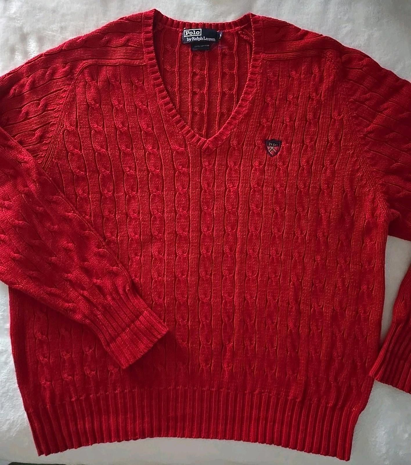 Polo Ralph Lauren Vtg Polo Ralph Lauren Sweater Cable Knit V-Neck Men's Sz L Size US L / EU 52-54 / 3 - 2 Thumbnail