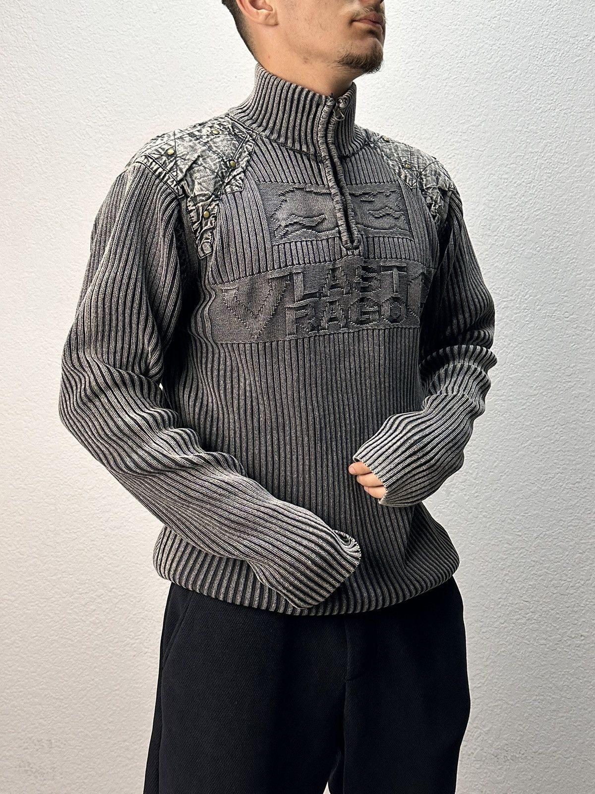 Other Lyjeassion gothic knit halfzip sweater distressed y2k style Size US XL / EU 56 / 4 - 1 Thumbnail