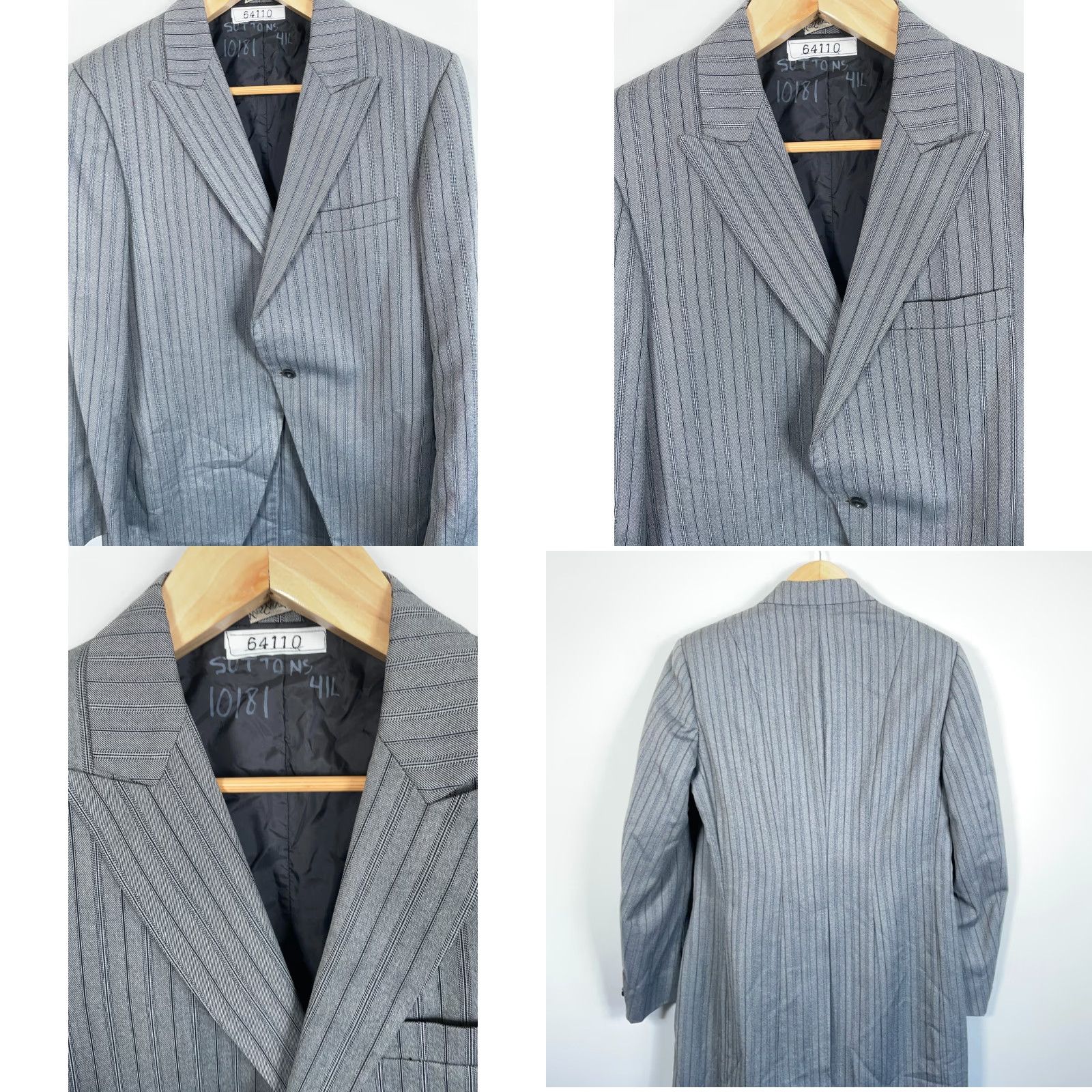 Yves Saint Laurent VINTAGE Yves Saint Laurent Blazer Jacket Mens 41 Long Gray Pinstripe Wool 2 Piece Notch Lapel One-Button Casual Business 80s Size 42R - 10 Thumbnail