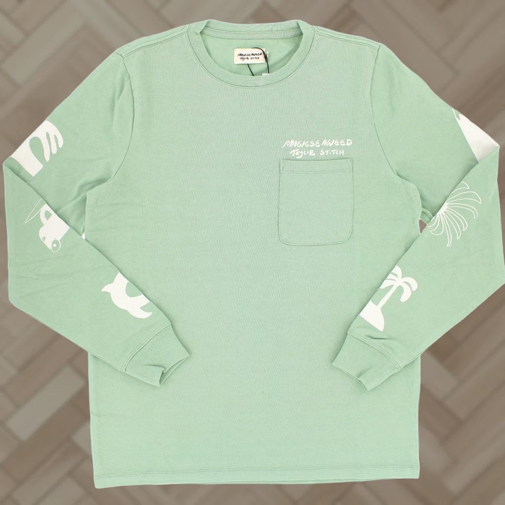 Taylor Stitch Taylor Stitch The Heavy Bag Long Sleeve Tee Party Wave Shirt Mens XS Green Graphic Print Ocean Surfing Size US S / EU 44-46 / 1 - 1 Thumbnail
