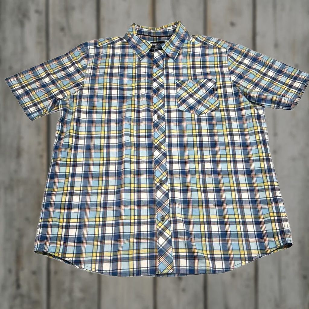 Marmot Marmot Shirt Men Large Short Sleeve Button-Up Collared Plaid Blues Yellow Pocket Casual Workwear Travel Outdoor Pattern Multicolor Cotton Polyester Size US L / EU 52-54 / 3 - 1 Thumbnail