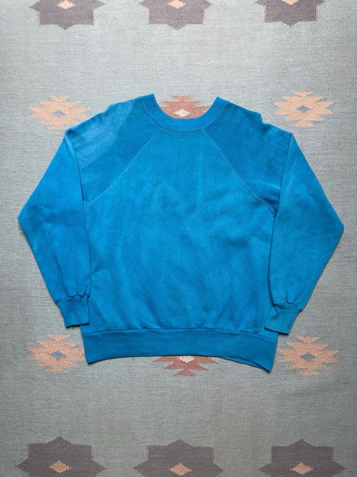 Vintage Vtg 70s crewneck sweatshirt blank teal blue sun faded medium Size US M / EU 48-50 / 2 - 1 Thumbnail