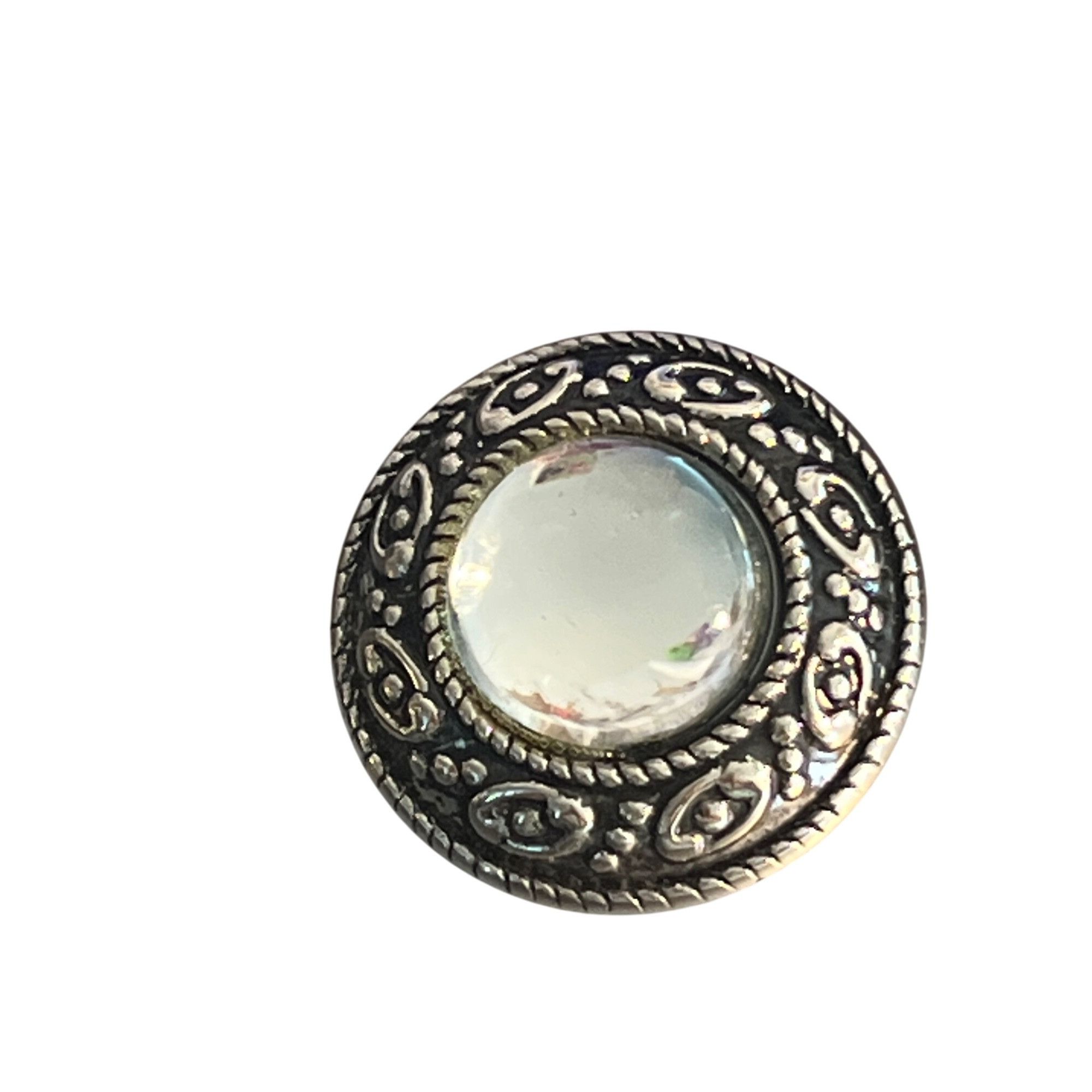 Other Vintage Large Silver Tone Clip On Earrings Clear Cabochon 1. Size ONE SIZE - 2 Thumbnail
