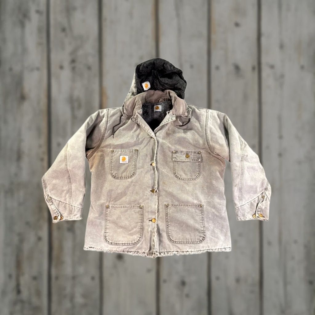 Carhartt VINTAGE Carhartt Chore Coat Duck Jacket Mens XL Gray Blanket Lined Distressed Hooded Workwear Military Jacket Gloves?? Size US XL / EU 56 / 4 - 1 Thumbnail