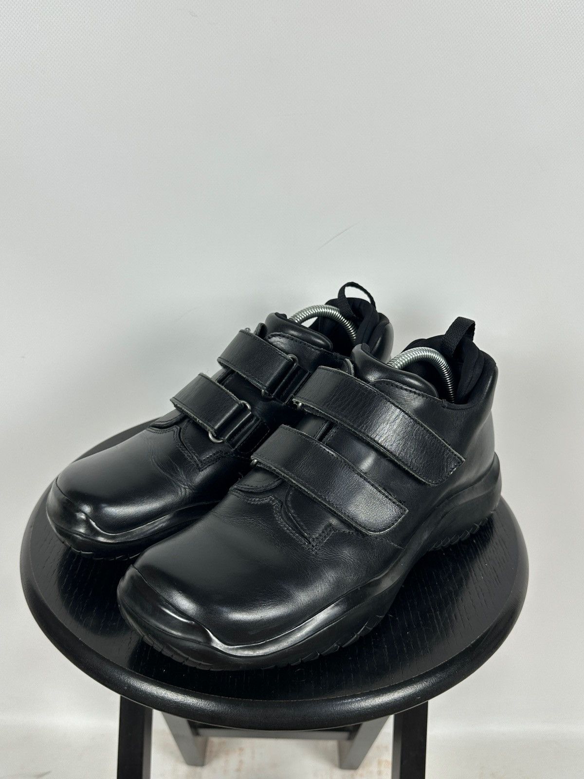 PRADA square toe velcro leather shoes