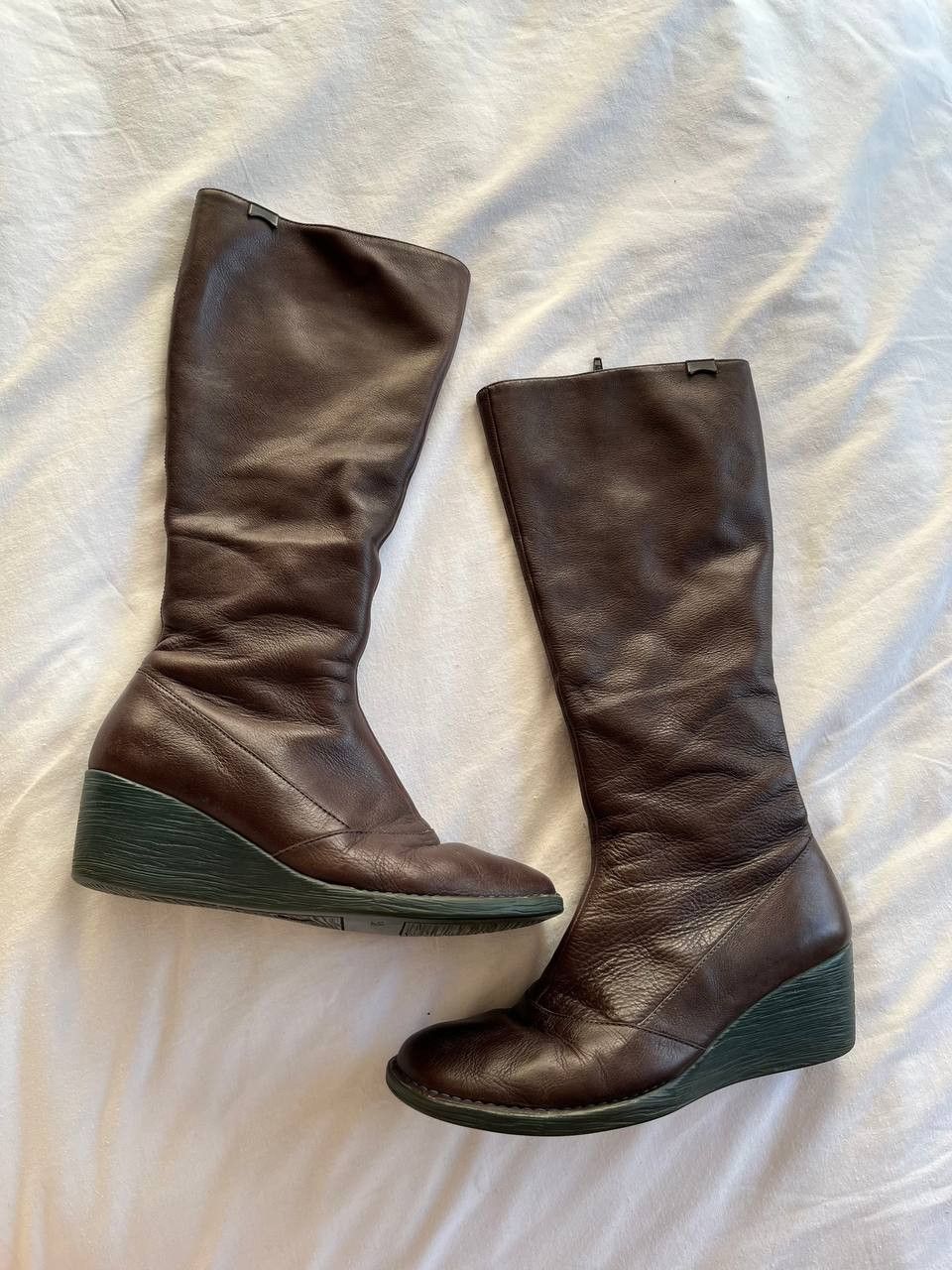 Camper × Vintage Camper vintage brown leather knee high boots on wedge ...