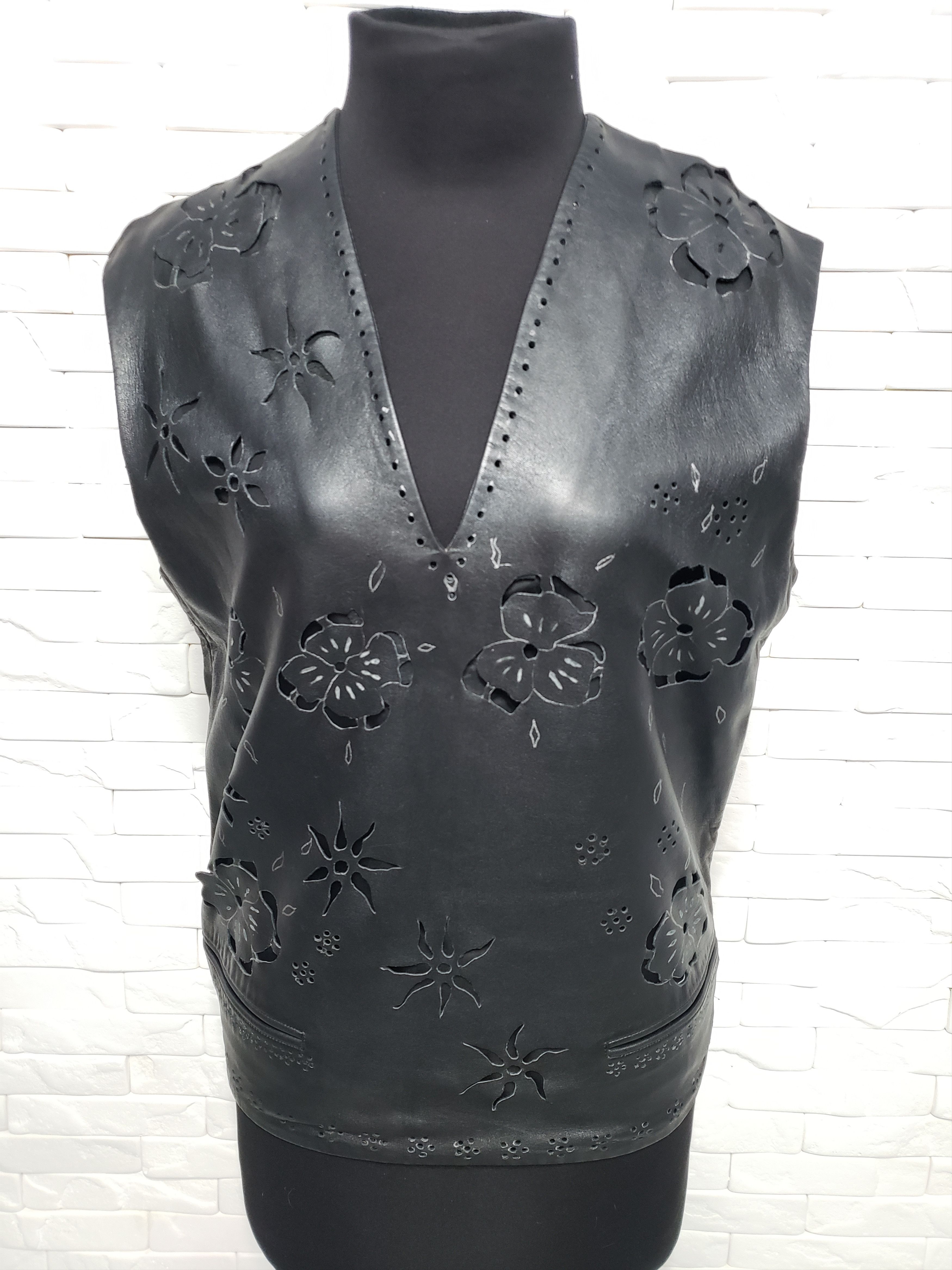 Genuine Leather Stylish women's leather vest. Size L / US 10 / IT 46 - 1 Thumbnail