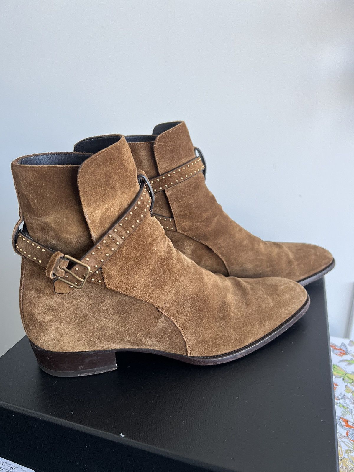 image of Saint Laurent Paris Saint Laurent Studded Boots in Beige, Men's (Size 9)